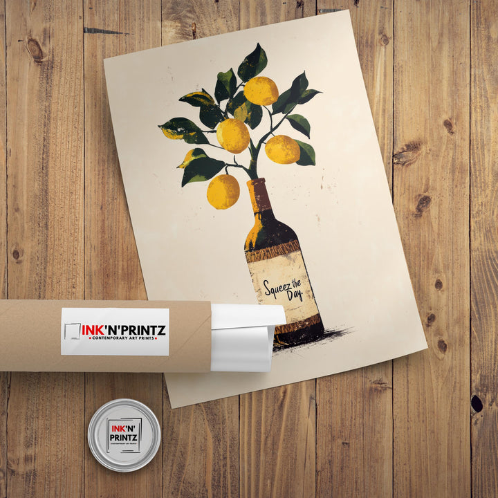 Squeeze The Day Lemon Tree Art Print Whimsical Kitchen Wall Art Vintage Botanical Poster for Cozy Homes and Citrus Inspired Decor