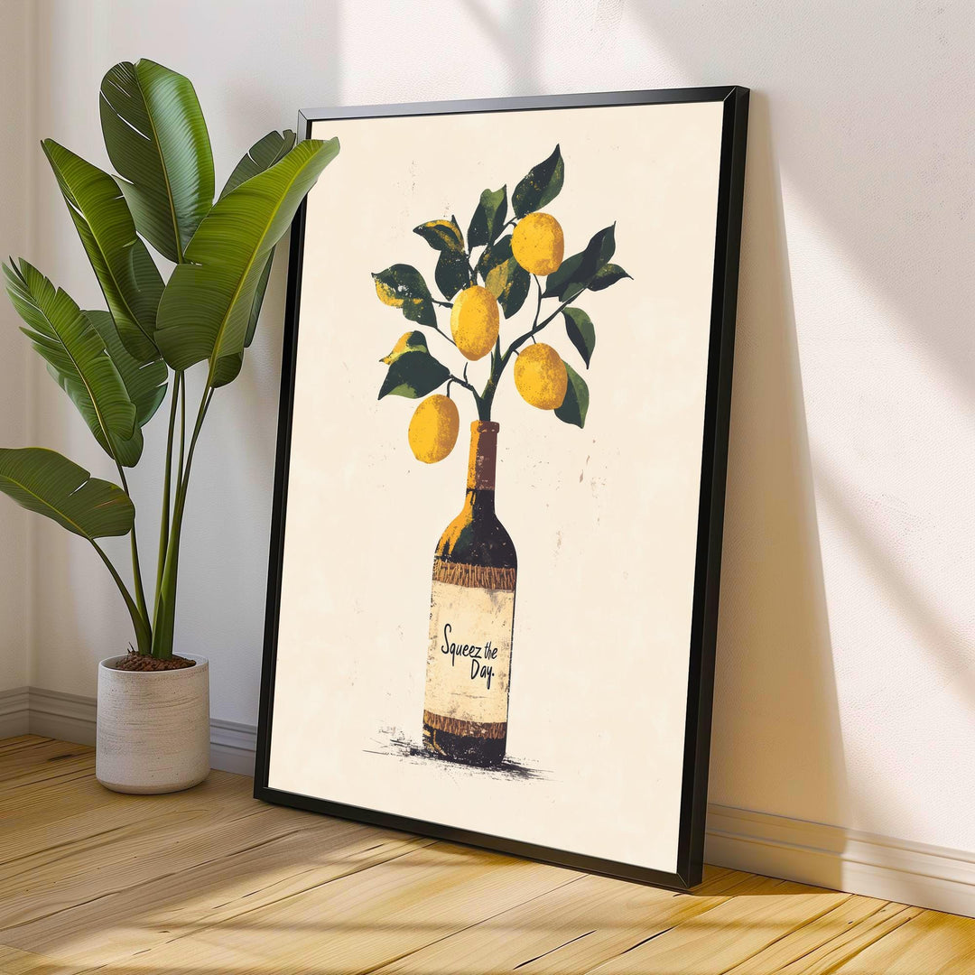 Squeeze The Day Lemon Tree Art Print Whimsical Kitchen Wall Art Vintage Botanical Poster for Cozy Homes and Citrus Inspired Decor