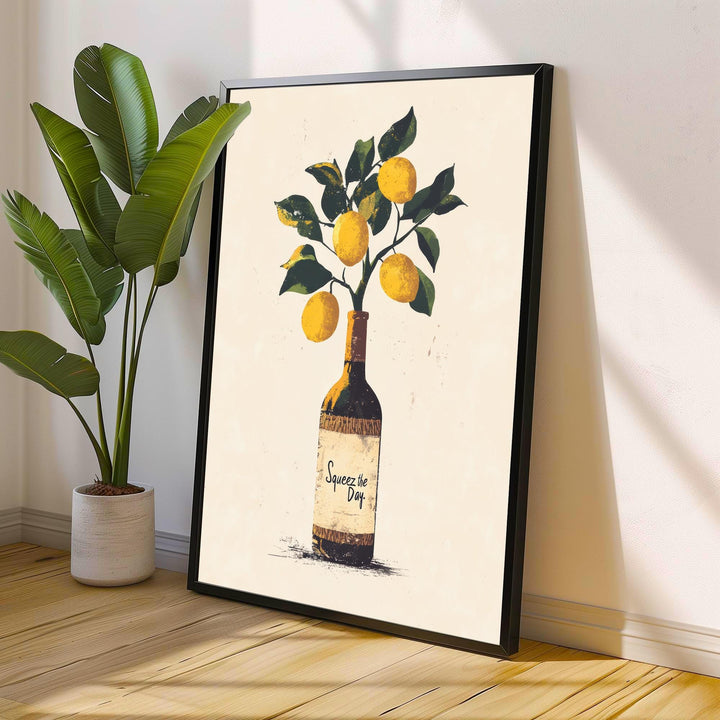 Squeeze The Day Lemon Tree Art Print Whimsical Kitchen Wall Art Vintage Botanical Poster for Cozy Homes and Citrus Inspired Decor