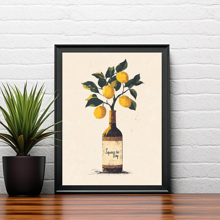 Squeeze The Day Lemon Tree Art Print Whimsical Kitchen Wall Art Vintage Botanical Poster for Cozy Homes and Citrus Inspired Decor