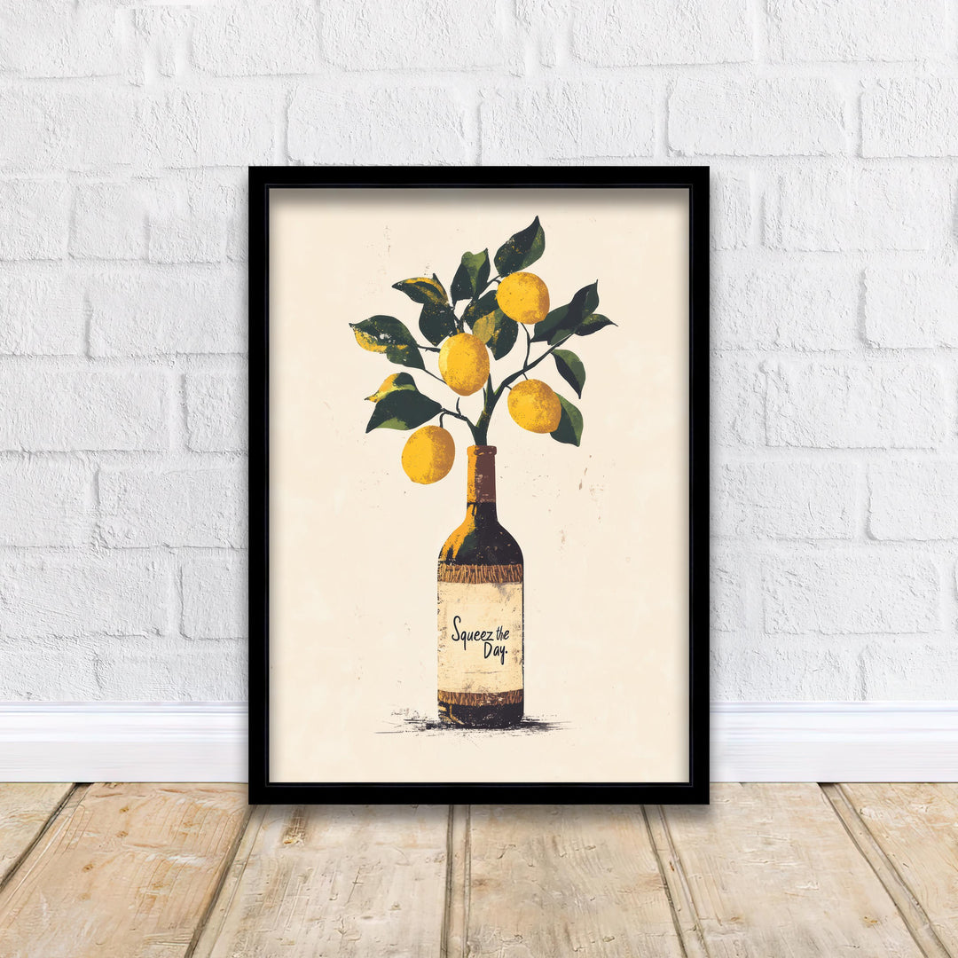 Squeeze The Day Lemon Tree Art Print Whimsical Kitchen Wall Art Vintage Botanical Poster for Cozy Homes and Citrus Inspired Decor