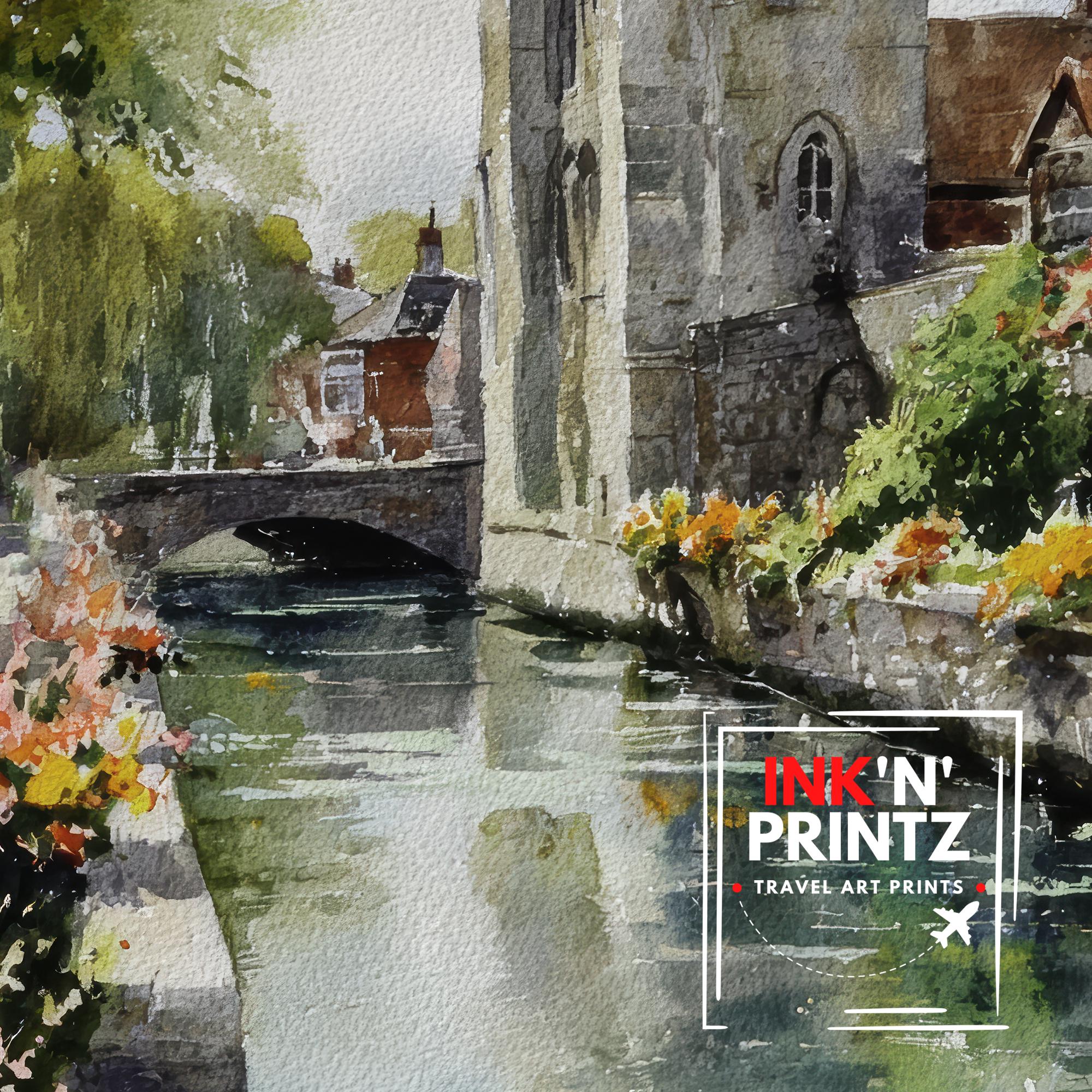 Canterbury Watercolor Painting UK Historic City Art Canterbury Print Scenic Cathedral City Decor Medieval Streets Art