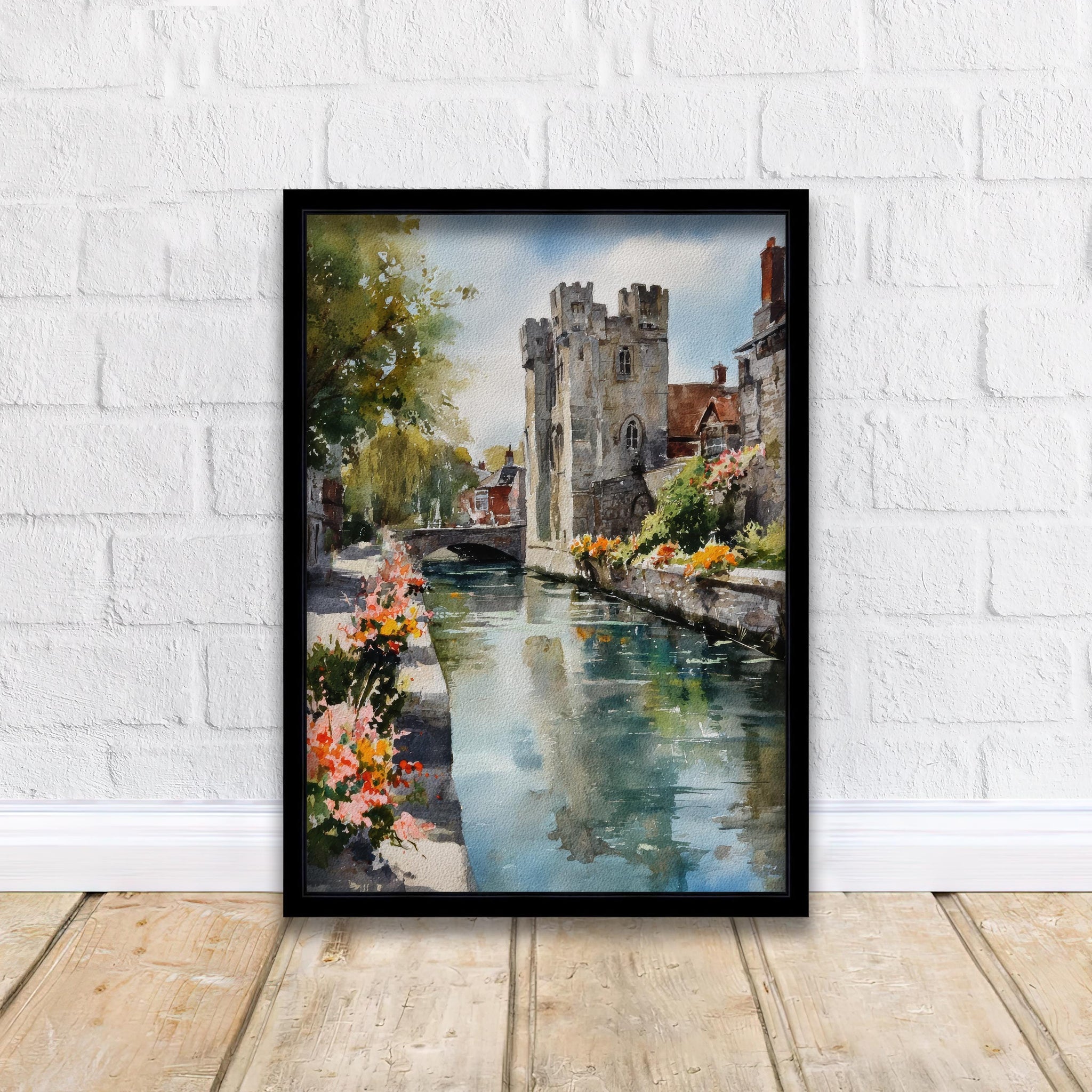 Canterbury Watercolor Painting UK Historic City Art Canterbury Print Scenic Cathedral City Decor Medieval Streets Art