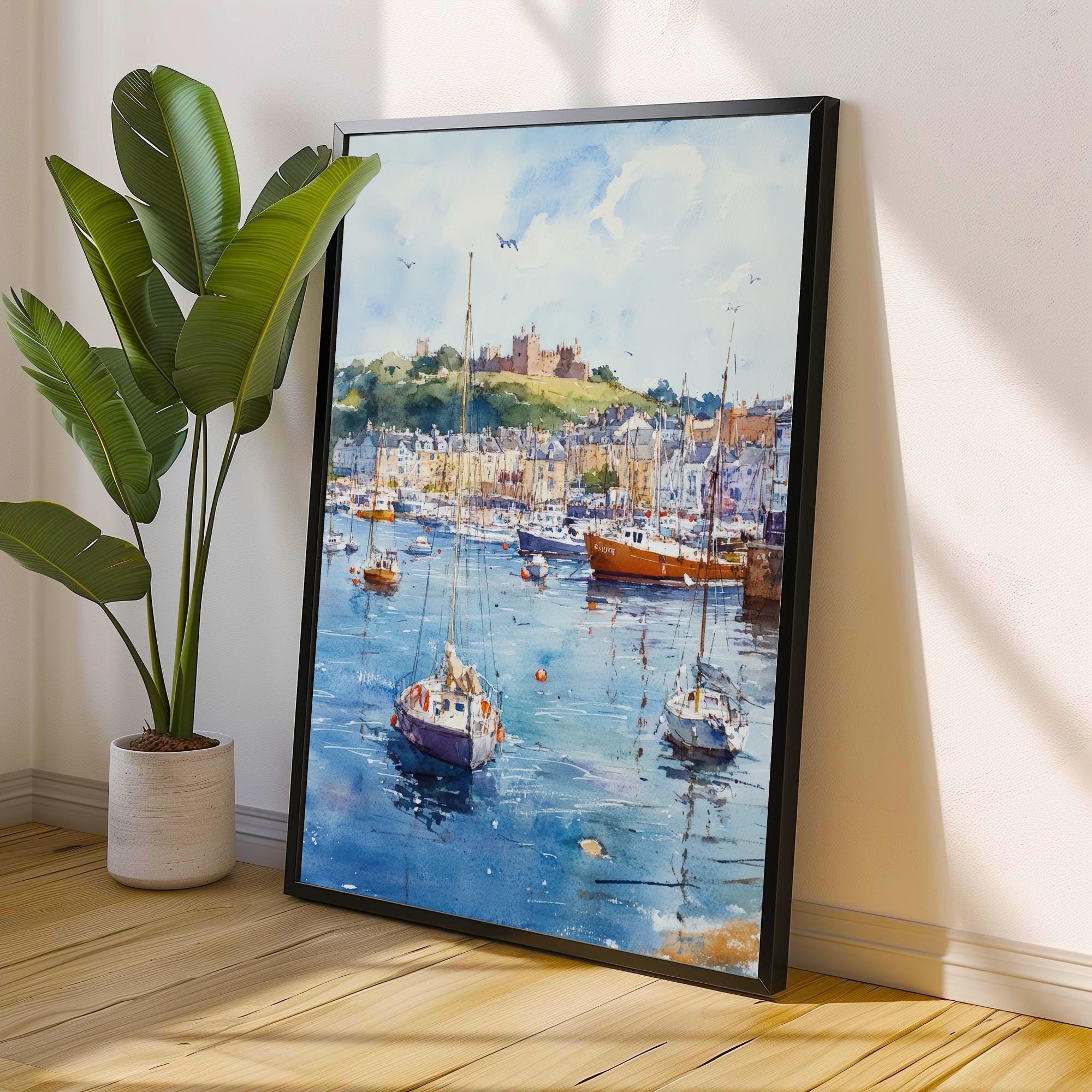 Falmouth Watercolor Painting Cornwall Coastal Art Falmouth Print Scenic Seaside Village Decor