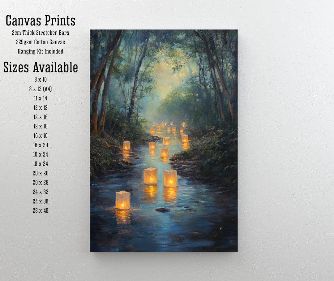 Fairy Lanterns Floating Poster Cottagecore Decor Dark Academia Art Enchanted Illustration Vintage Nature Wall Art Rustic Aesthetic