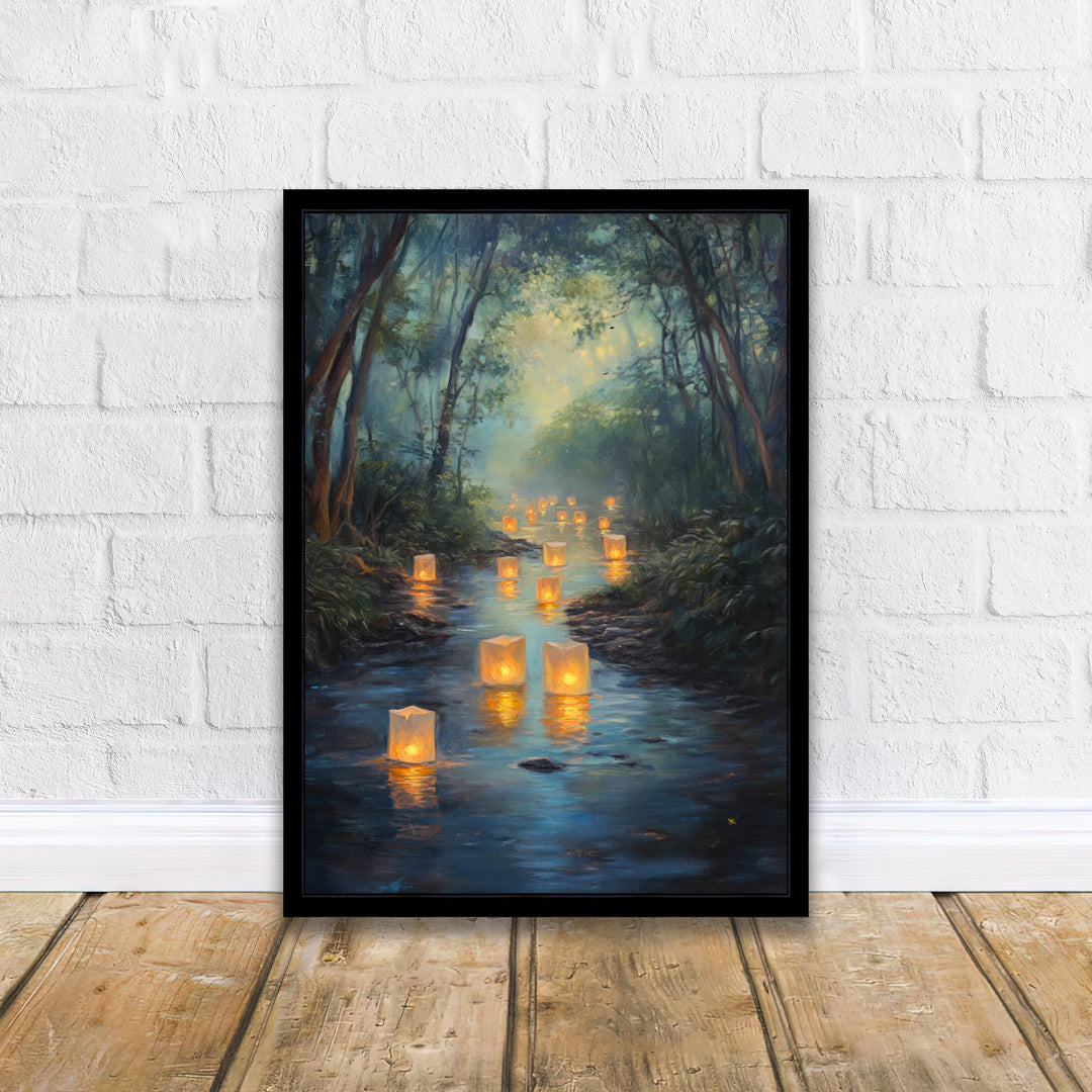 Fairy Lanterns Floating Poster Cottagecore Decor Dark Academia Art Enchanted Illustration Vintage Nature Wall Art Rustic Aesthetic