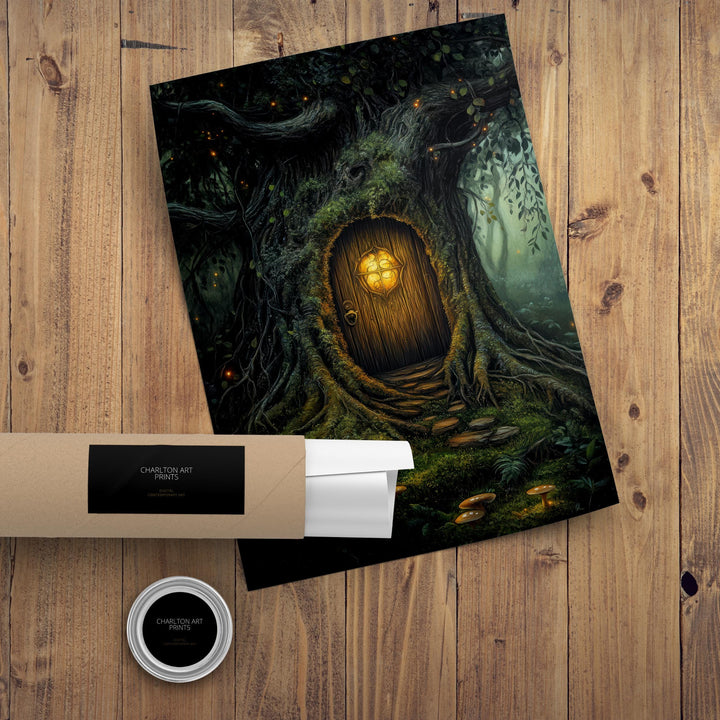 Enchanted Fairy Door Art Print Cottagecore Magic Decor Whimsical Fantasy Wall Art Secret Garden Home Decor
