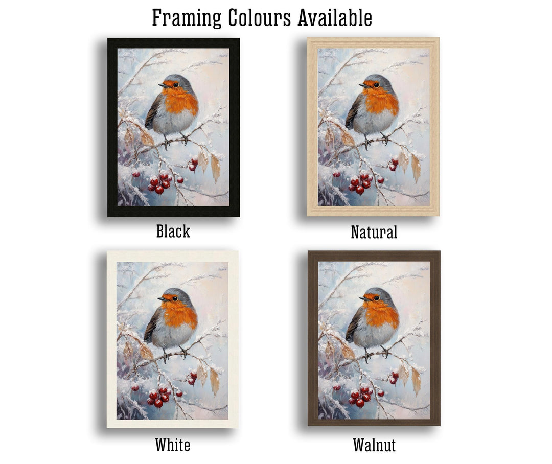 Robin in Frosted Brambles Art Print Cottagecore Winter Nature Decor Woodland Bird Wall Art
