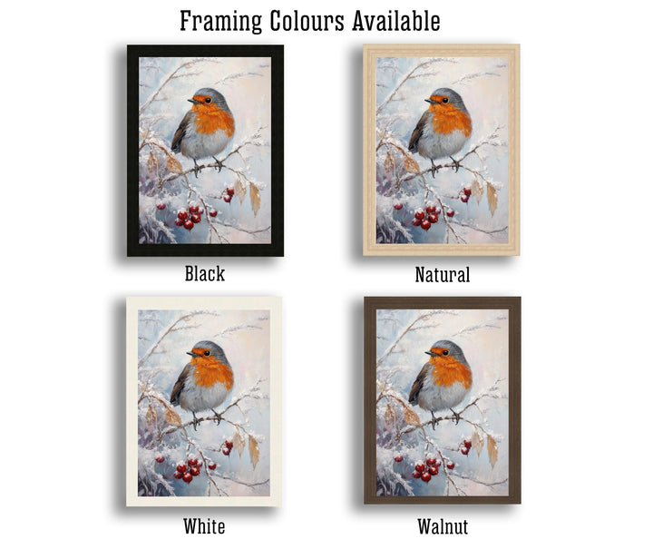 Robin in Frosted Brambles Art Print Cottagecore Winter Nature Decor Woodland Bird Wall Art