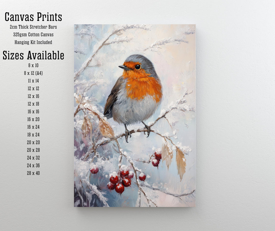 Robin in Frosted Brambles Art Print Cottagecore Winter Nature Decor Woodland Bird Wall Art