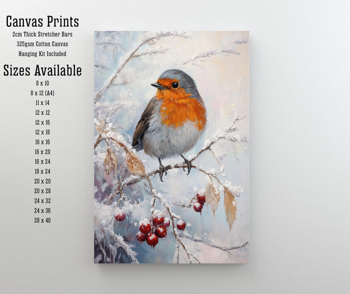 Robin in Frosted Brambles Art Print Cottagecore Winter Nature Decor Woodland Bird Wall Art