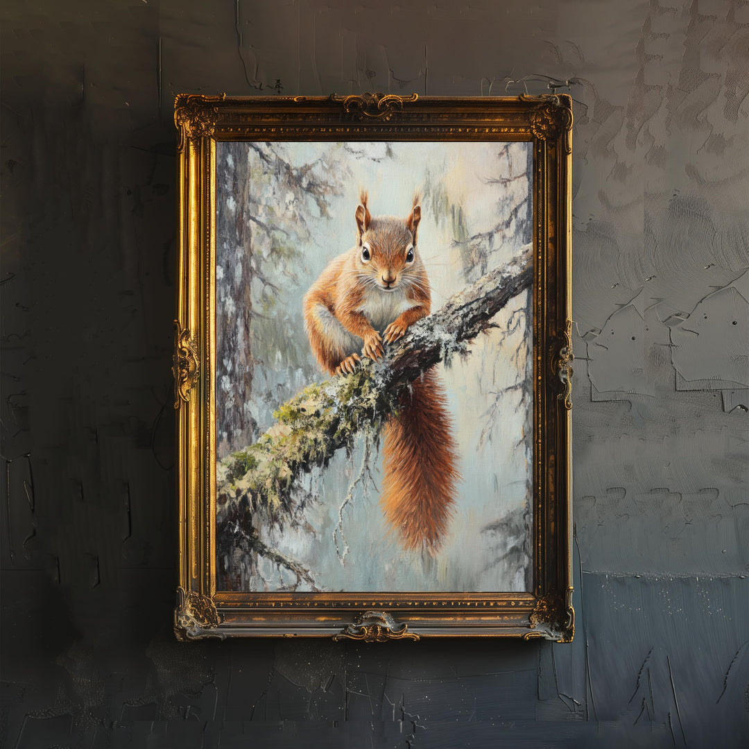 Red Squirrel Art Print Cottagecore Woodland Wildlife Decor Rustic Nature Wall Art