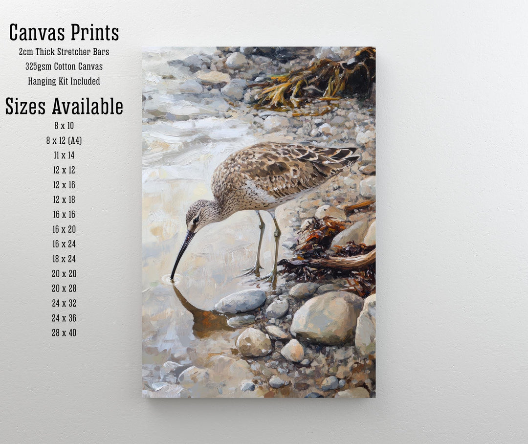 Curlew on Pebbled Beach Poster Cottagecore Decor Dark Academia Art Enchanted Bird Illustration Vintage Nature Wall Art Rustic Aesthetic