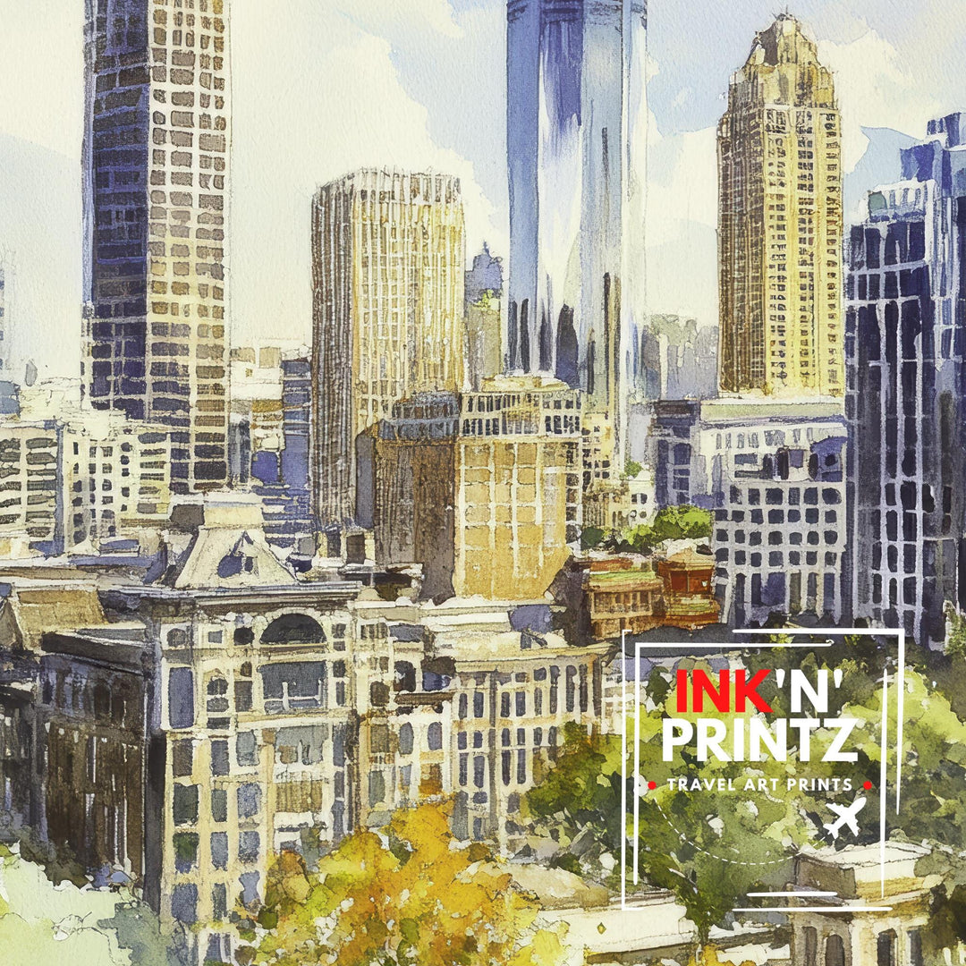 Atlanta USA Watercolor Painting City Art Atlanta Print Scenic Southern City Decor