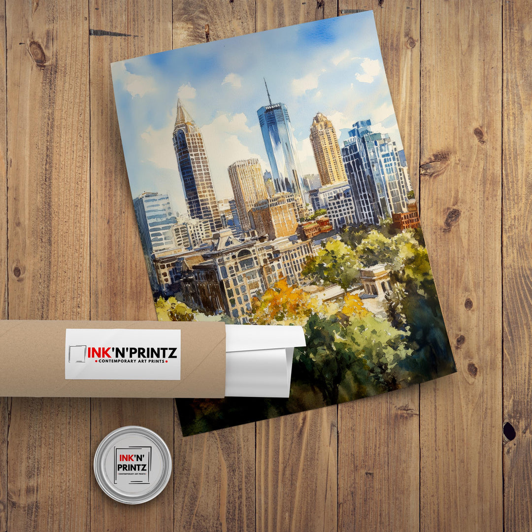 Atlanta USA Watercolor Painting City Art Atlanta Print Scenic Southern City Decor
