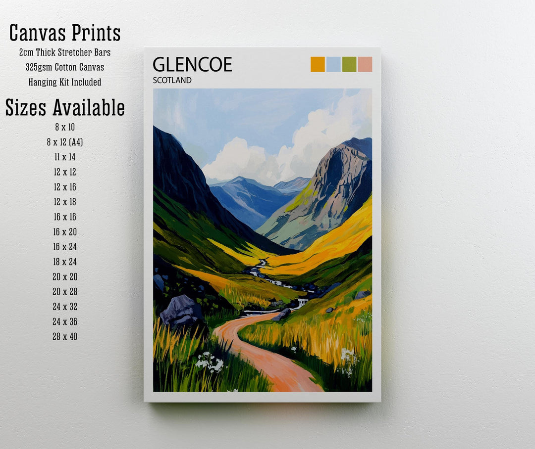 Glencoe Scotland Travel Poster Scottish Highlands Art Glencoe Print Scenic Mountain Landscape Decor