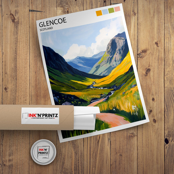 Glencoe Scotland Travel Poster Scottish Highlands Art Glencoe Print Scenic Mountain Landscape Decor