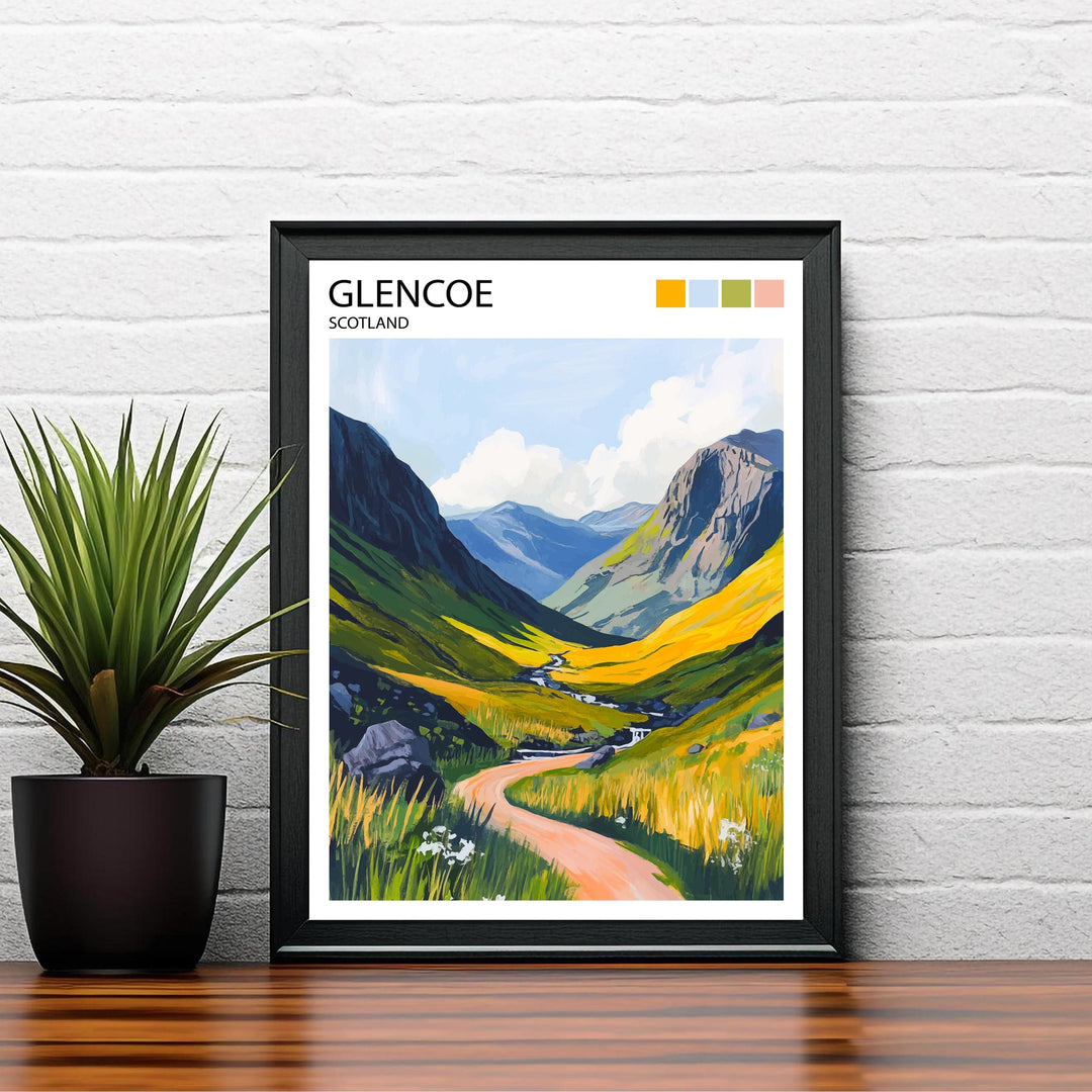 Glencoe Scotland Travel Poster Scottish Highlands Art Glencoe Print Scenic Mountain Landscape Decor