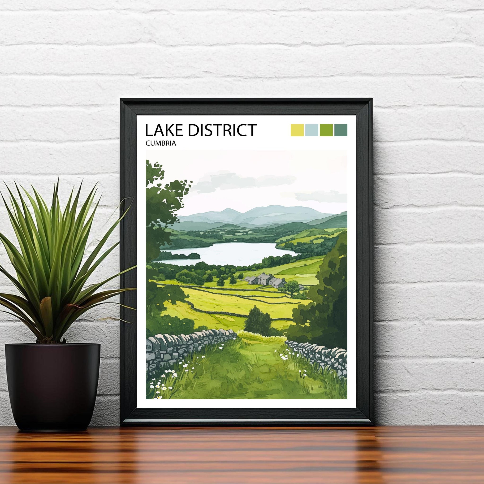 Lake District Travel Poster UK Landscape Art Lake District Print Scenic Mountain Lake Decor