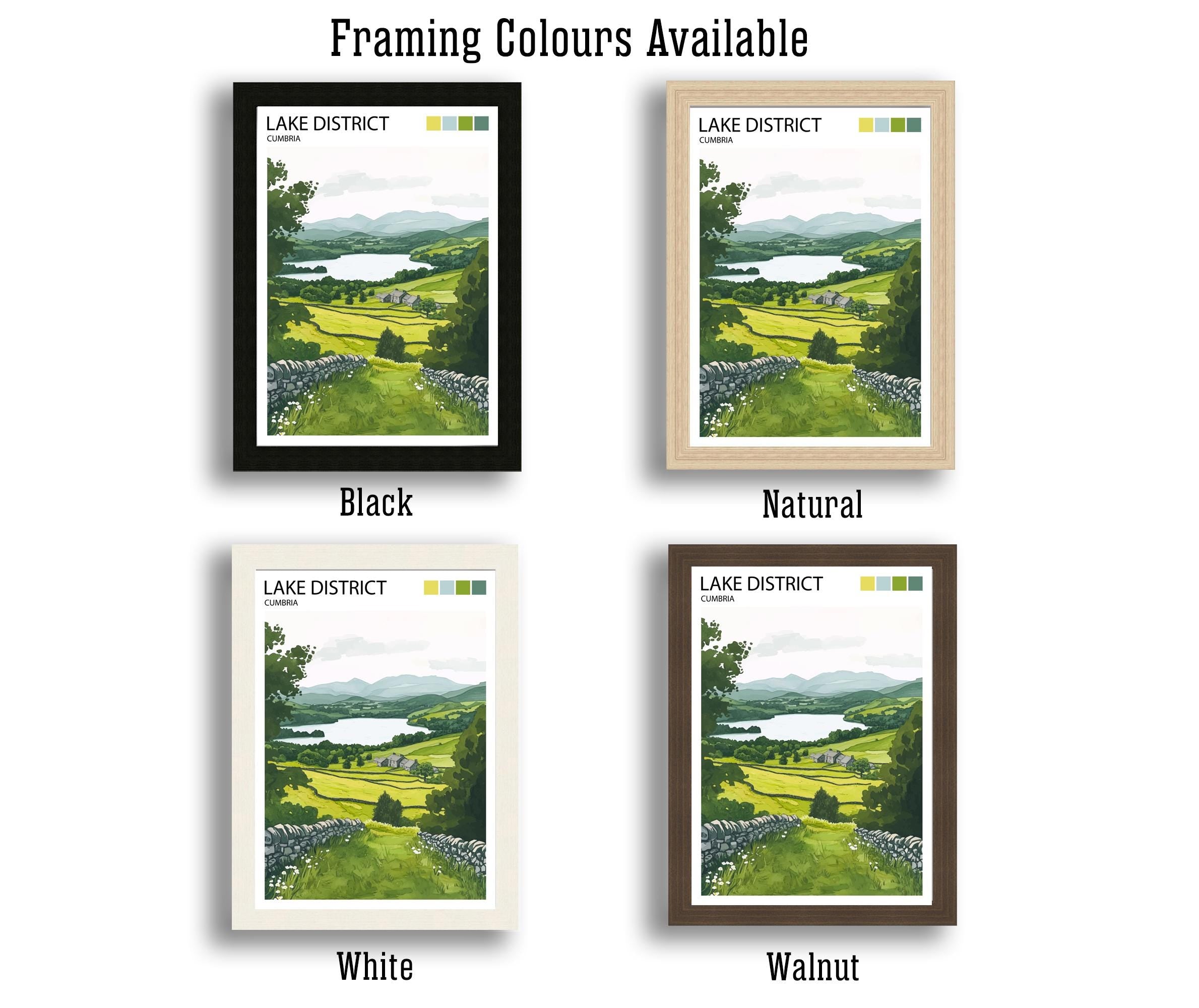 Lake District Travel Poster UK Landscape Art Lake District Print Scenic Mountain Lake Decor