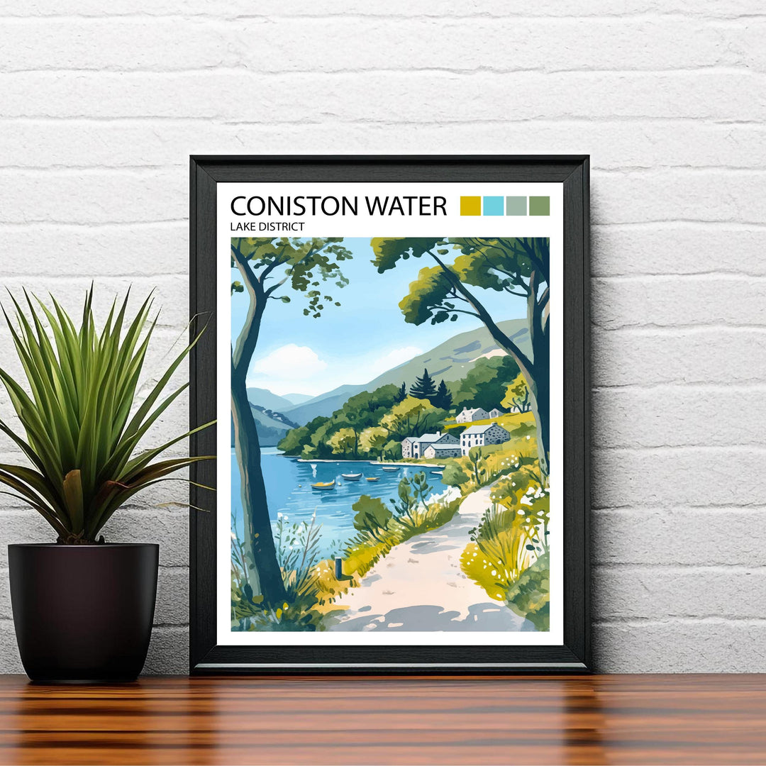 Coniston Water Travel Poster Lake District Art Coniston Water Print Scenic Mountain Lake Decor