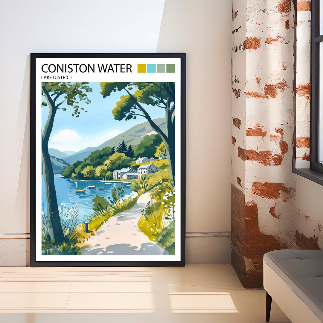 Coniston Water Travel Poster Lake District Art Coniston Water Print Scenic Mountain Lake Decor