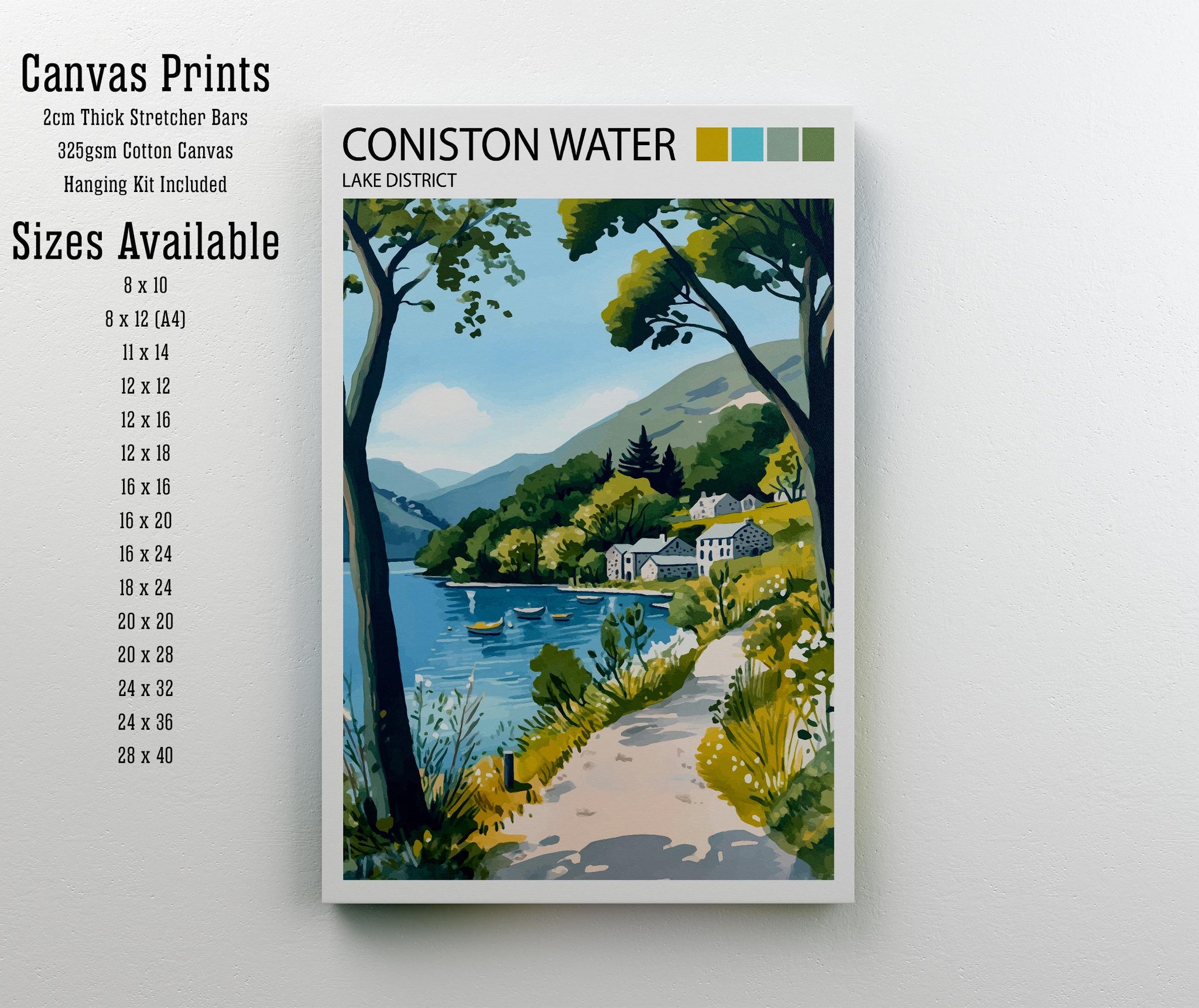 Coniston Water Travel Poster Lake District Art Coniston Water Print Scenic Mountain Lake Decor