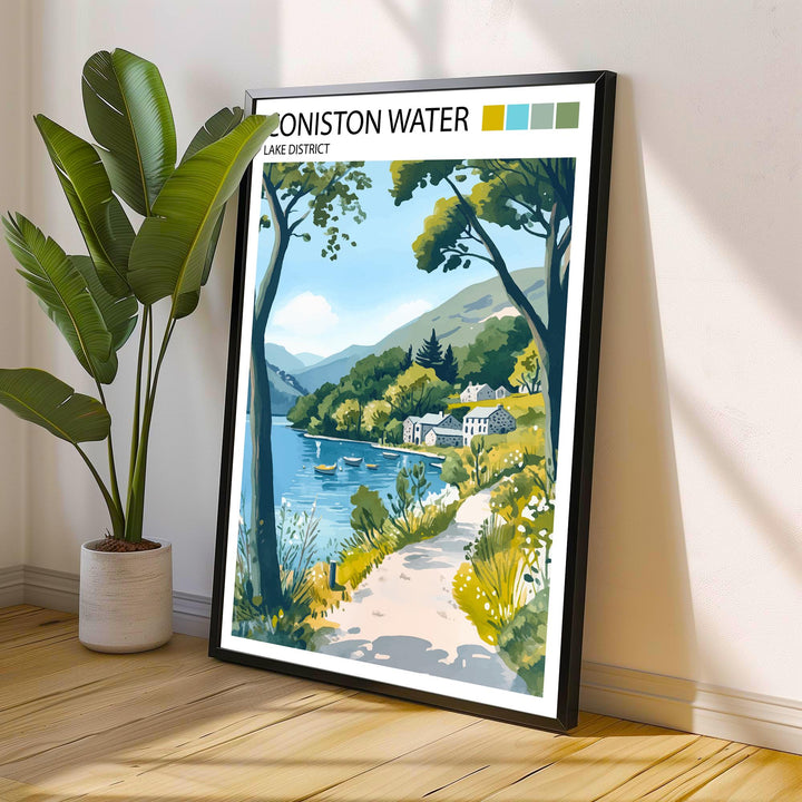 Coniston Water Travel Poster Lake District Art Coniston Water Print Scenic Mountain Lake Decor