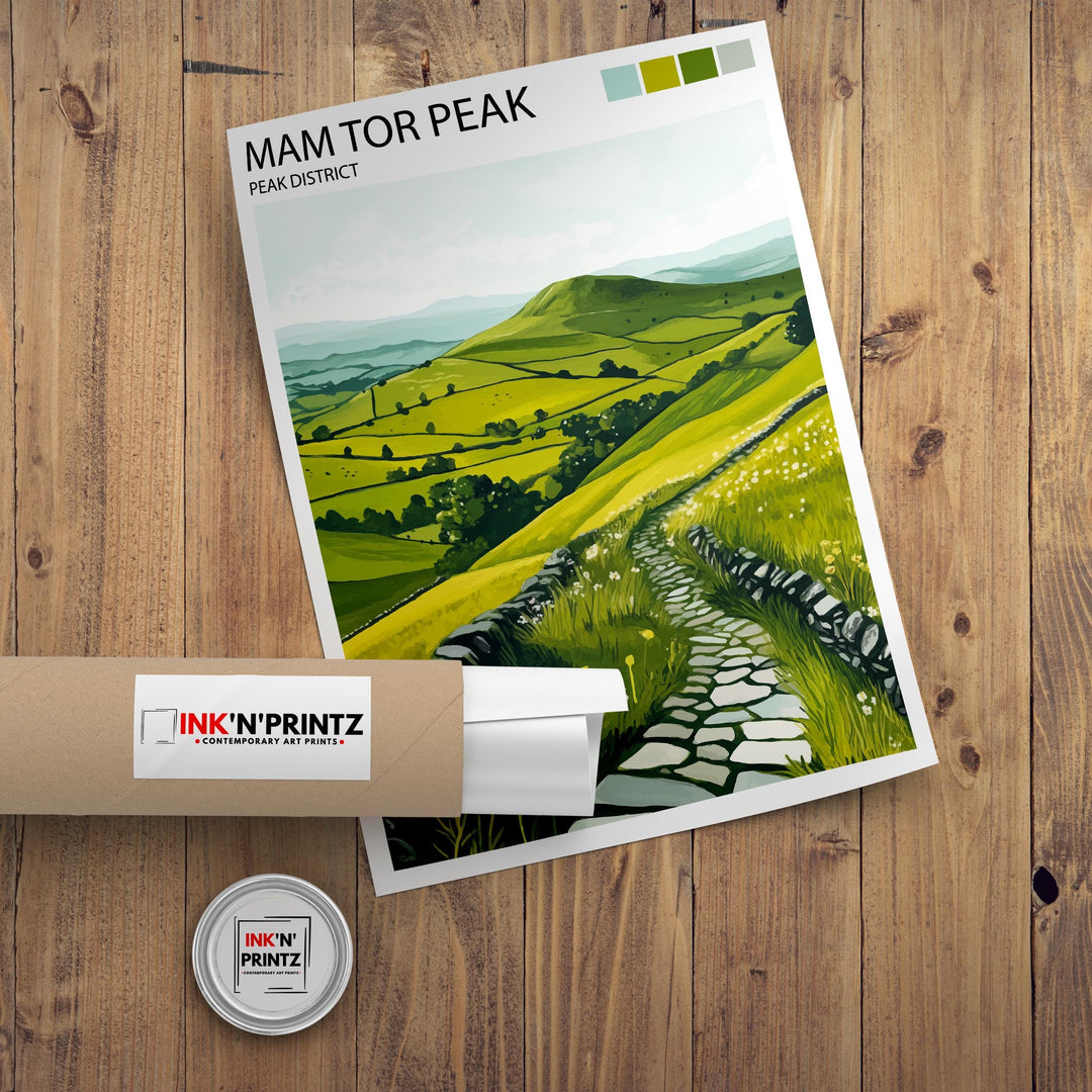 Mam Tor Peak District Travel Poster UK Landscape Art Mam Tor Print Scenic Mountain Decor