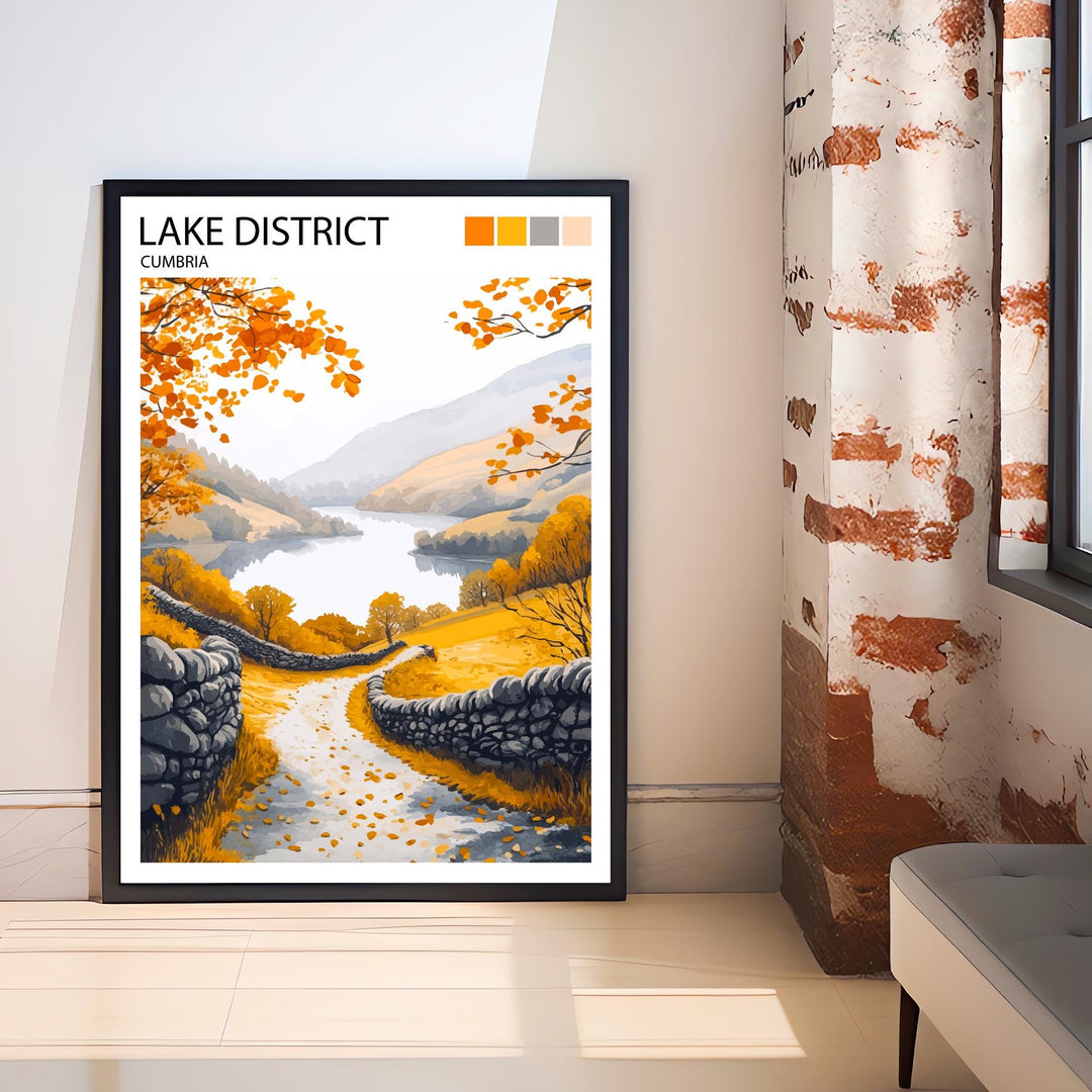 Lake District Travel Poster UK Landscape Art Lake District Print Scenic Mountain Lake Decor