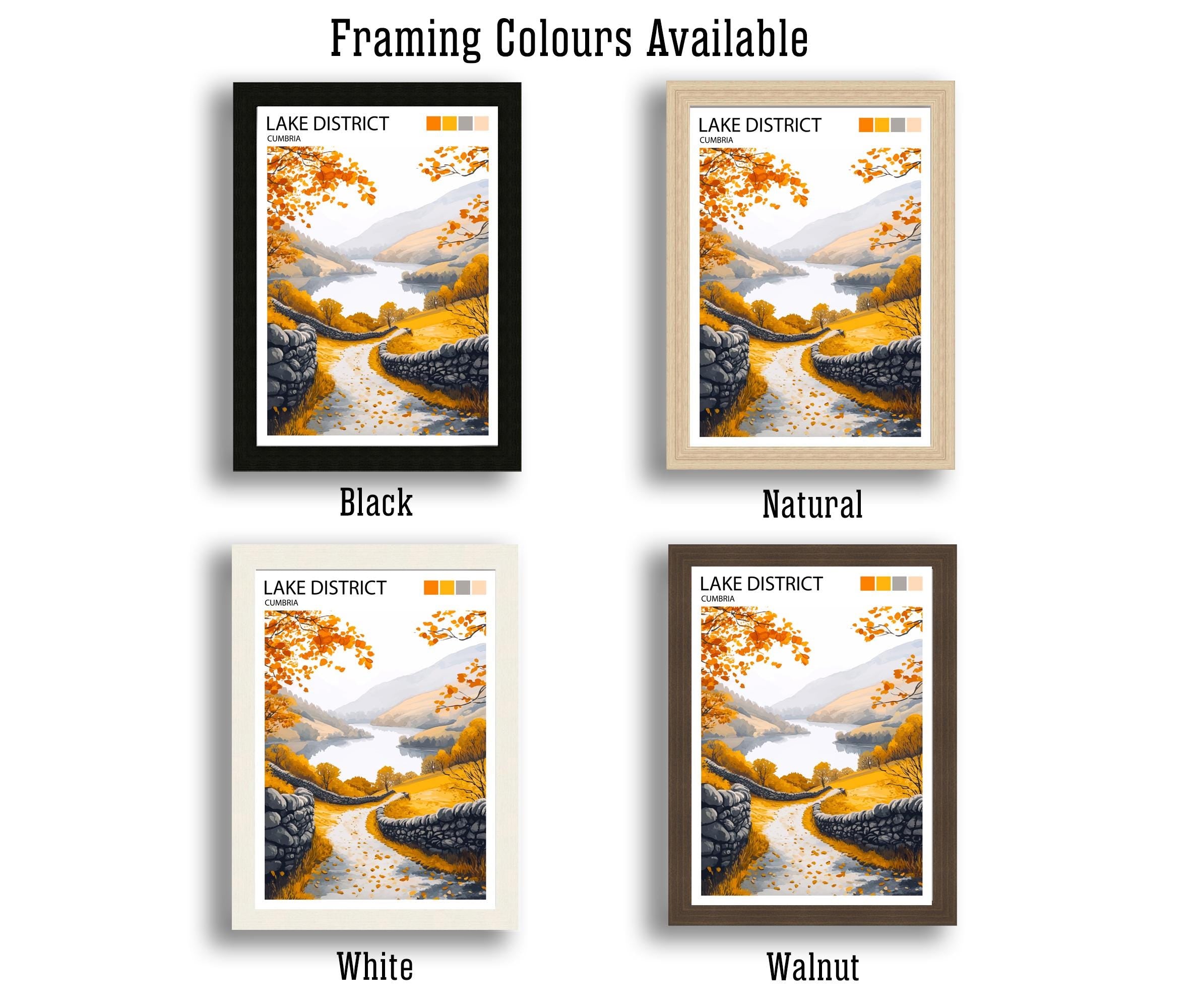 Lake District Travel Poster UK Landscape Art Lake District Print Scenic Mountain Lake Decor
