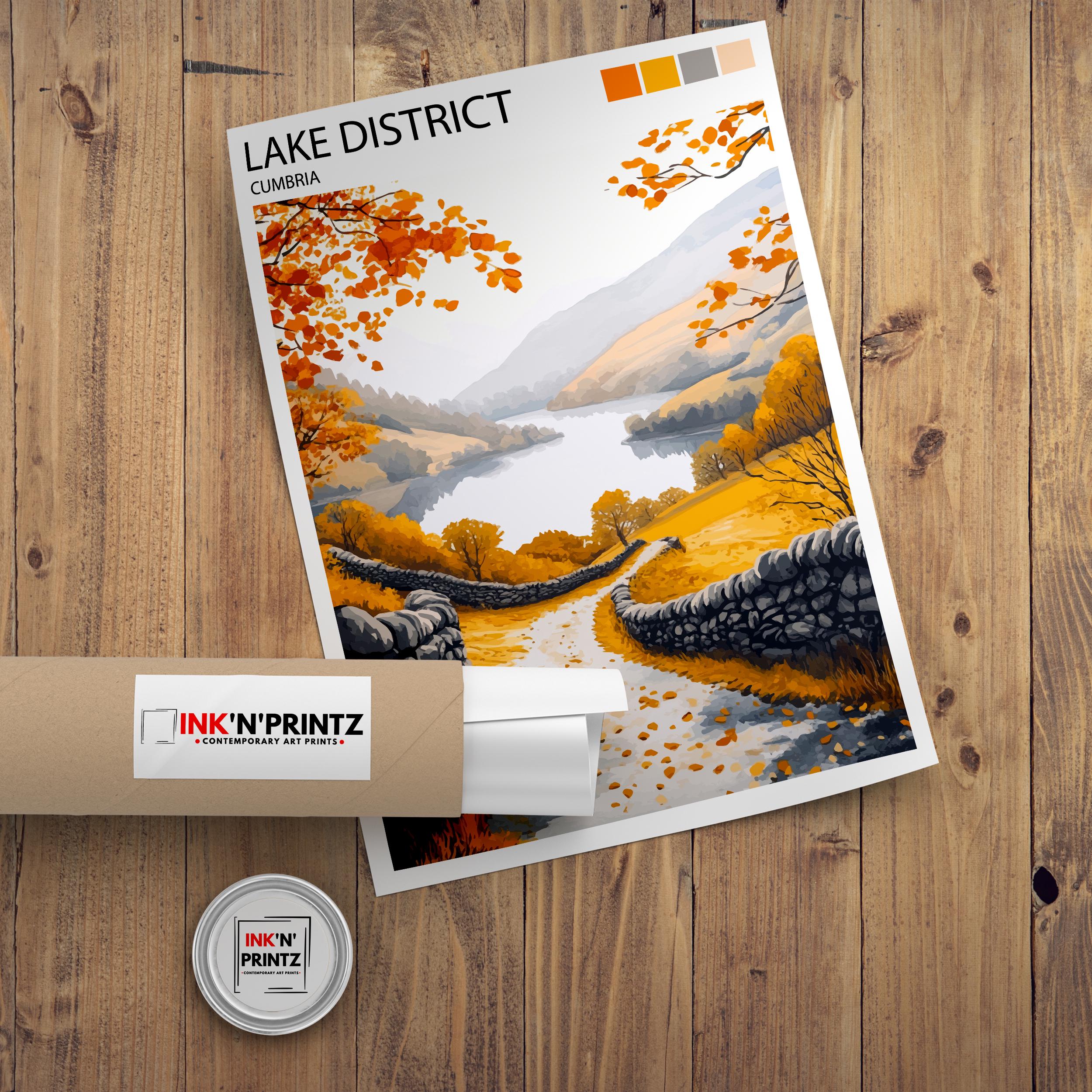 Lake District Travel Poster UK Landscape Art Lake District Print Scenic Mountain Lake Decor