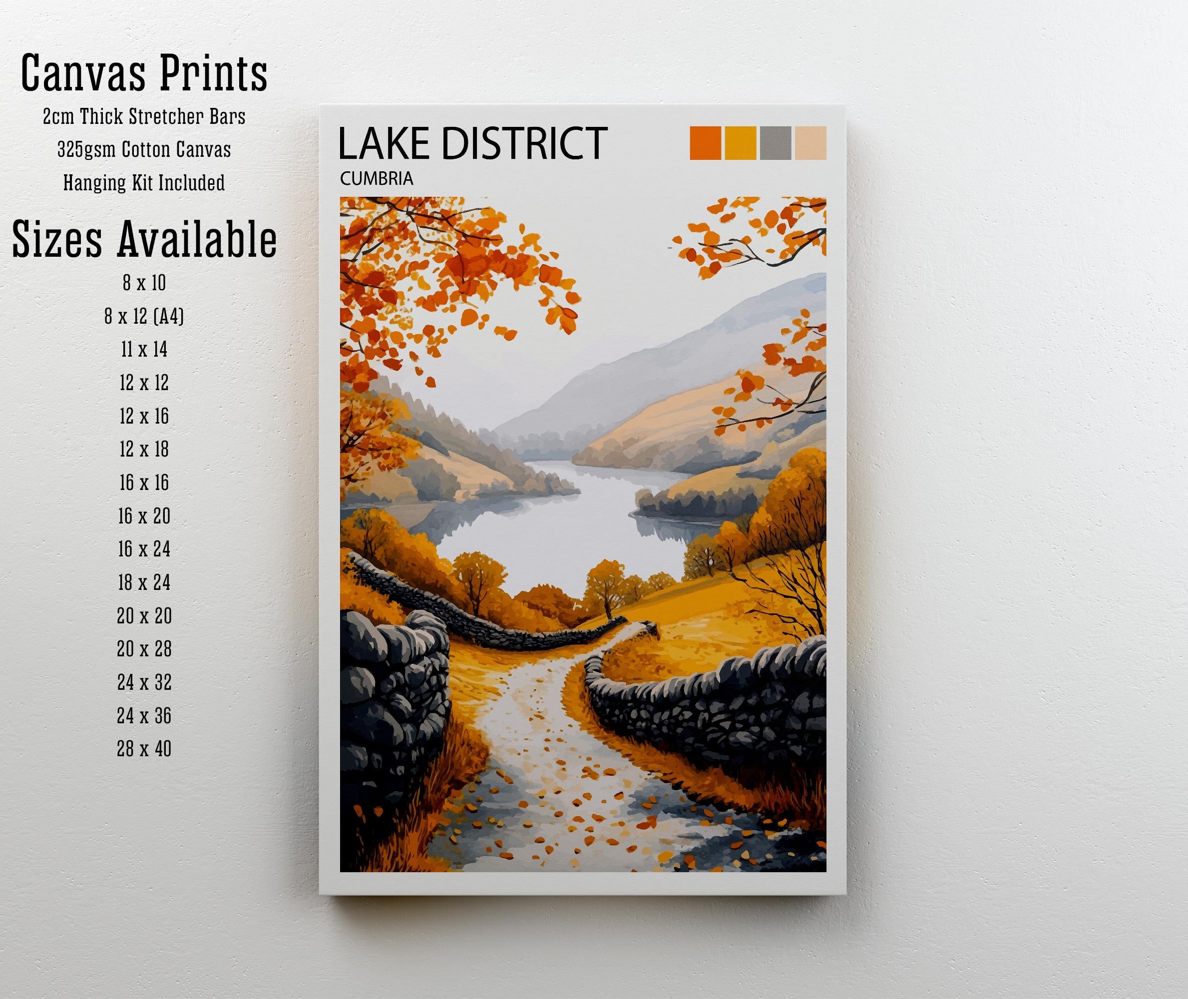 Lake District Travel Poster UK Landscape Art Lake District Print Scenic Mountain Lake Decor