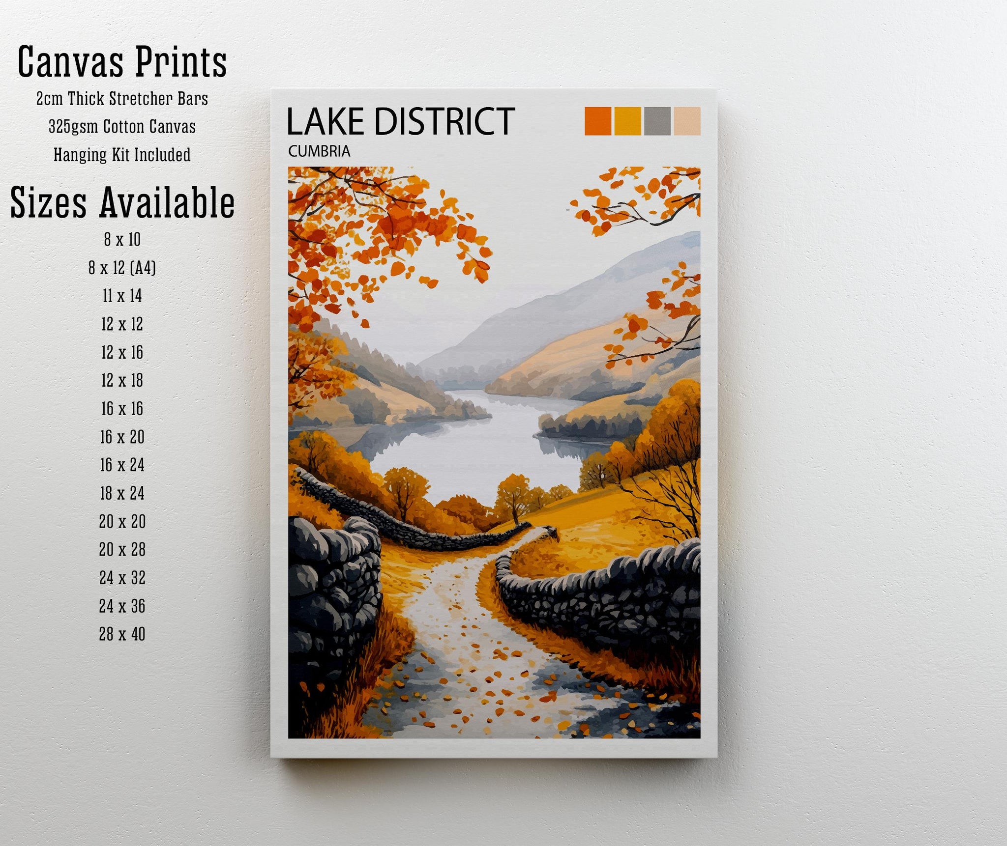 Lake District Travel Poster UK Landscape Art Lake District Print Scenic Mountain Lake Decor