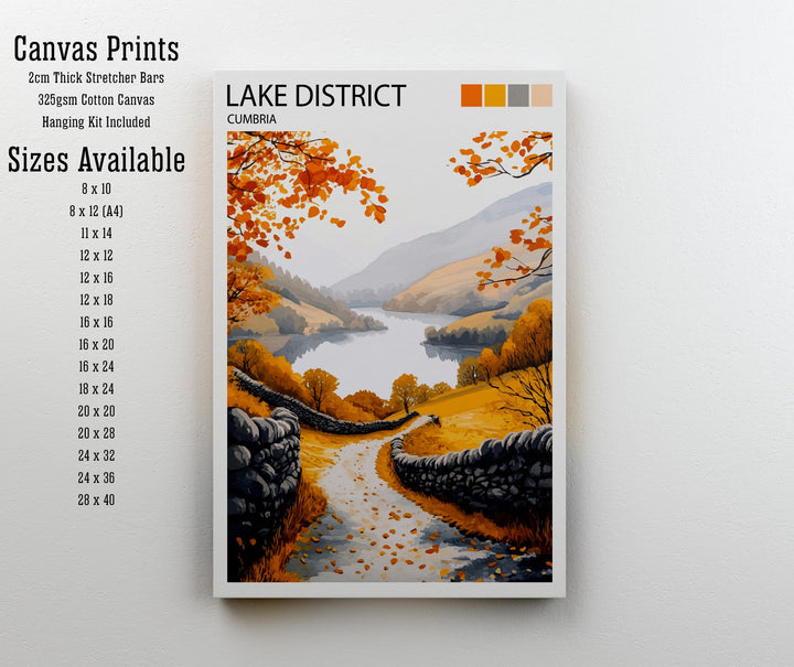 Lake District Travel Poster UK Landscape Art Lake District Print Scenic Mountain Lake Decor