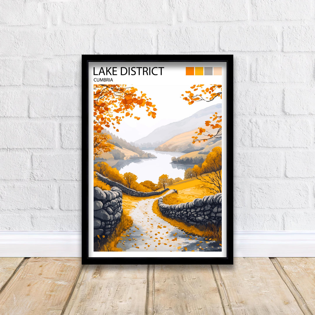 Lake District Travel Poster UK Landscape Art Lake District Print Scenic Mountain Lake Decor