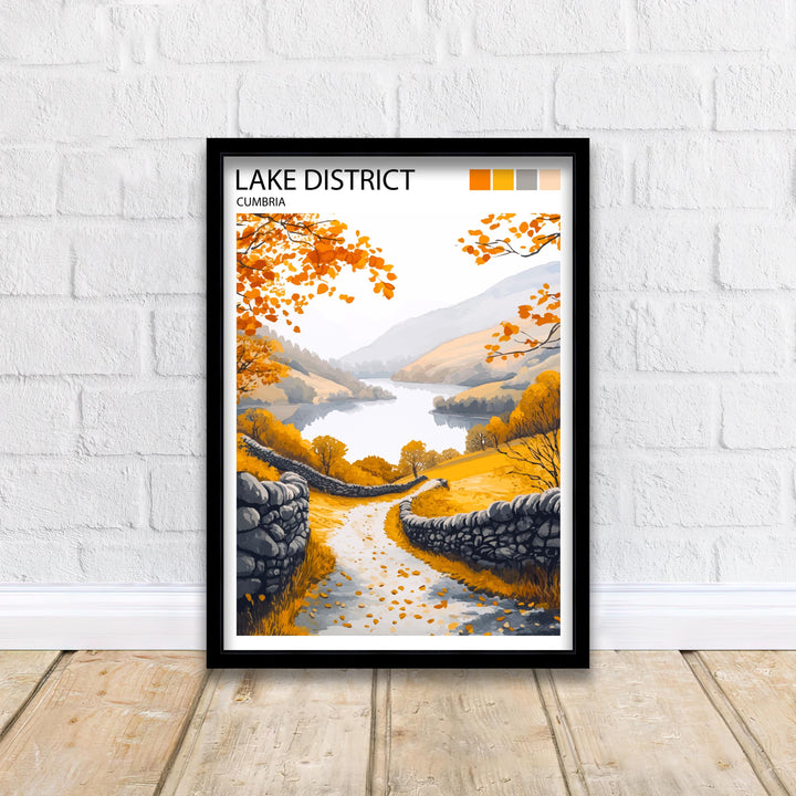 Lake District Travel Poster UK Landscape Art Lake District Print Scenic Mountain Lake Decor