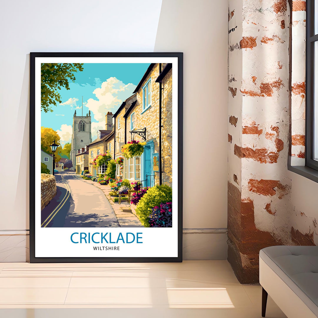 Cricklade Wiltshire Travel Poster UK Village Art Cricklade Print Scenic Wiltshire Decor Gift for England Lovers