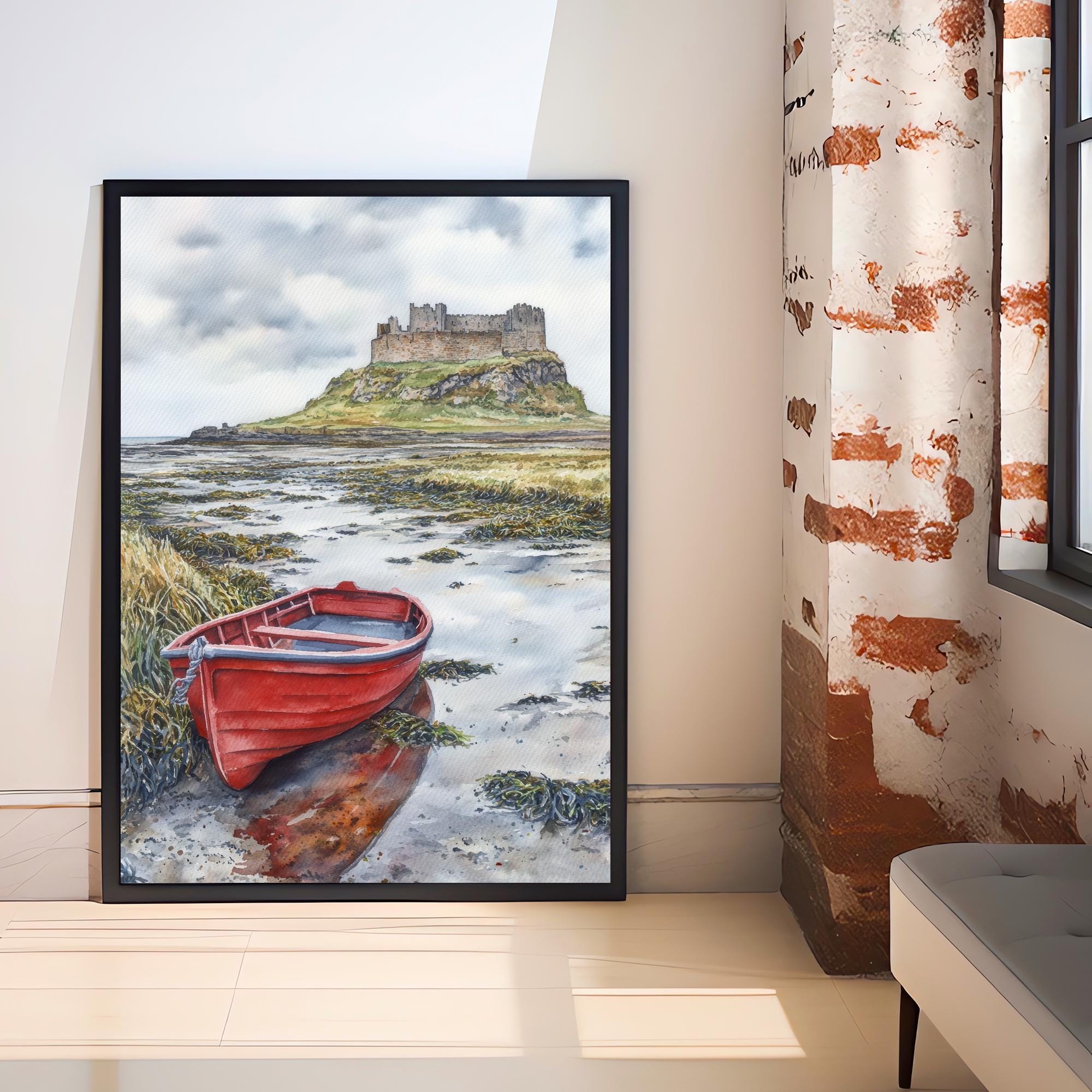 Lindisfarne Castle Watercolor Painting Northumberland Castle Art Lindisfarne Print Scenic Coastal Decor Gift for UK Lovers