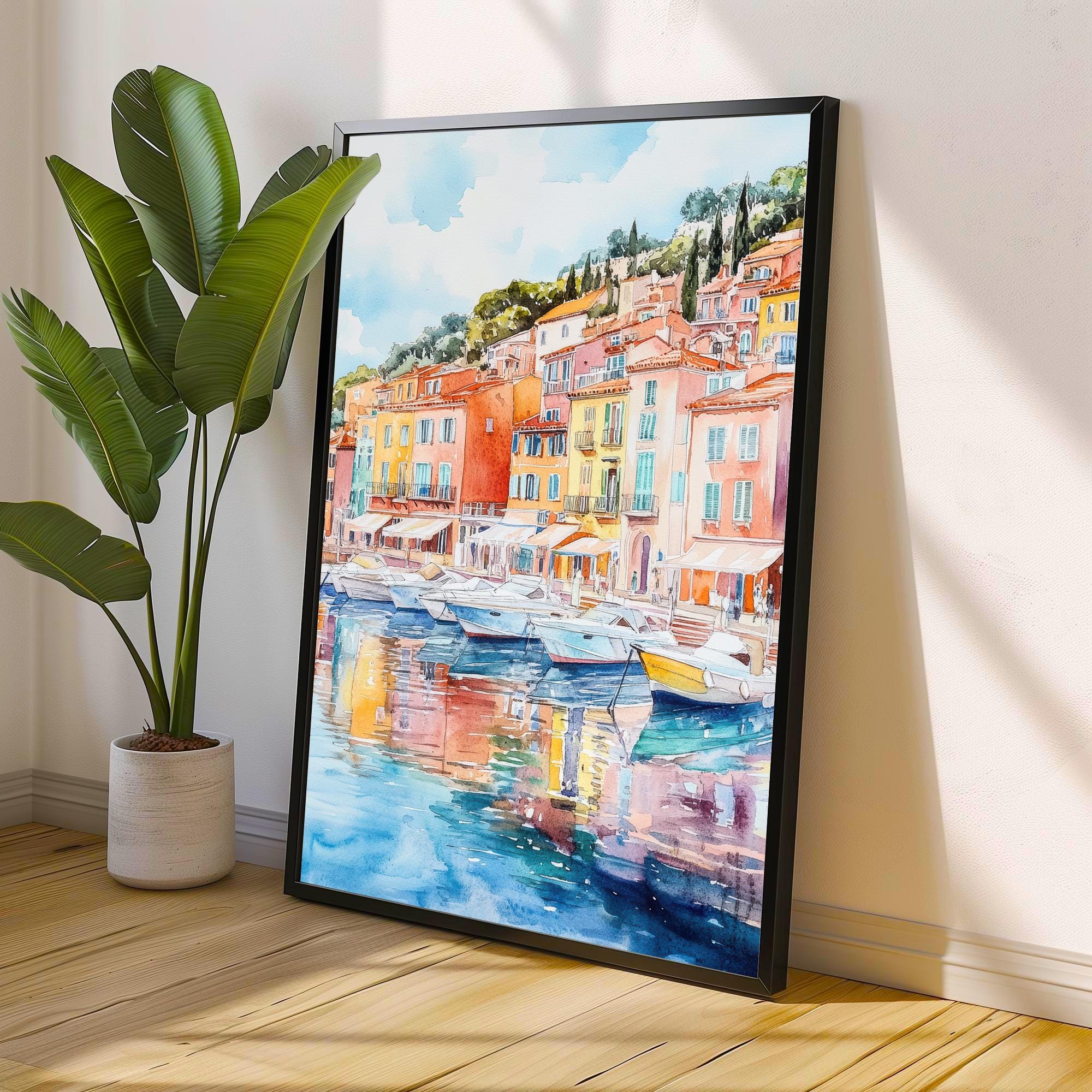 Villefranche-sur-Mer Watercolor Painting French Riviera Art Villefranche Print Scenic Seaside Village Decor Gift for France Lovers