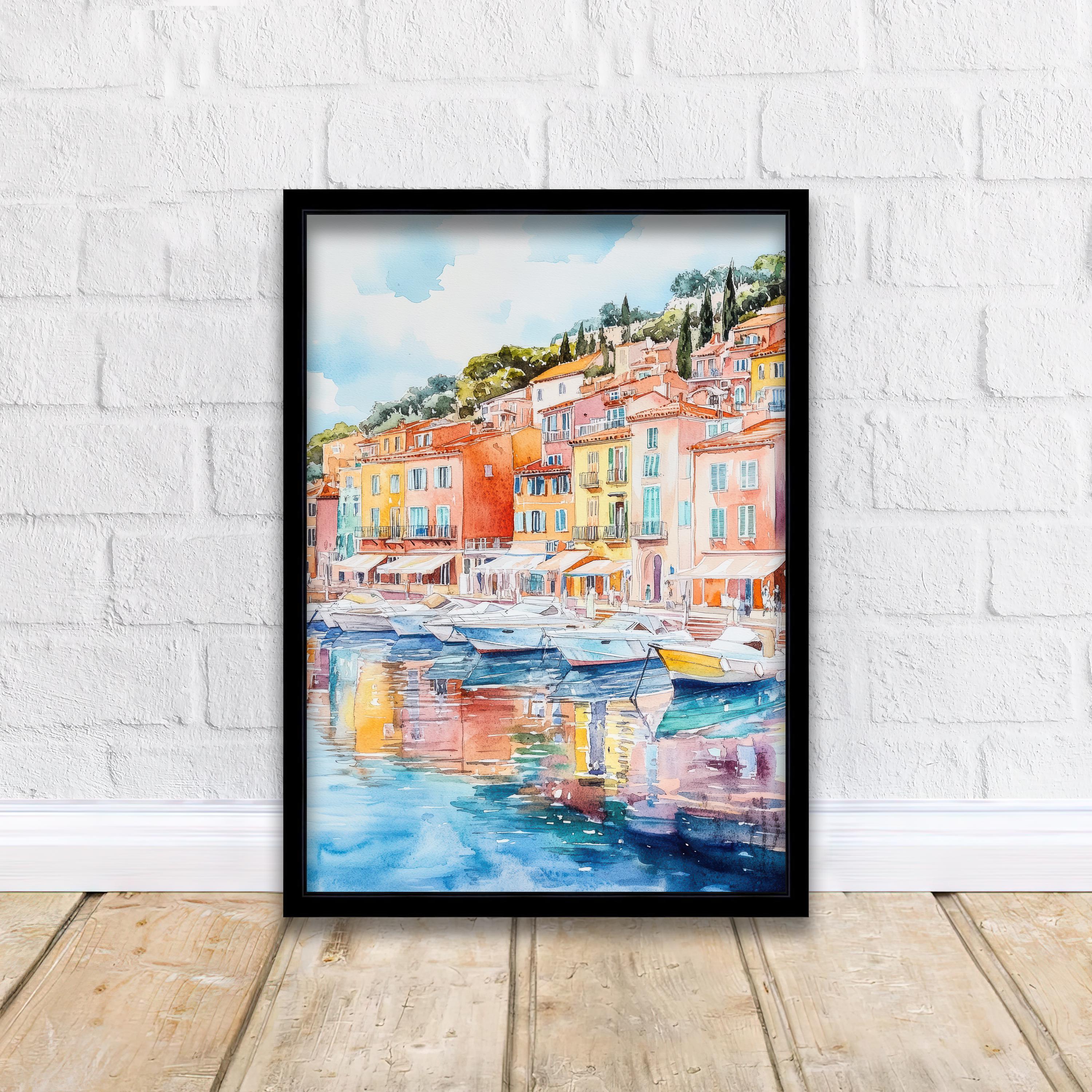 Villefranche-sur-Mer Watercolor Painting French Riviera Art Villefranche Print Scenic Seaside Village Decor Gift for France Lovers