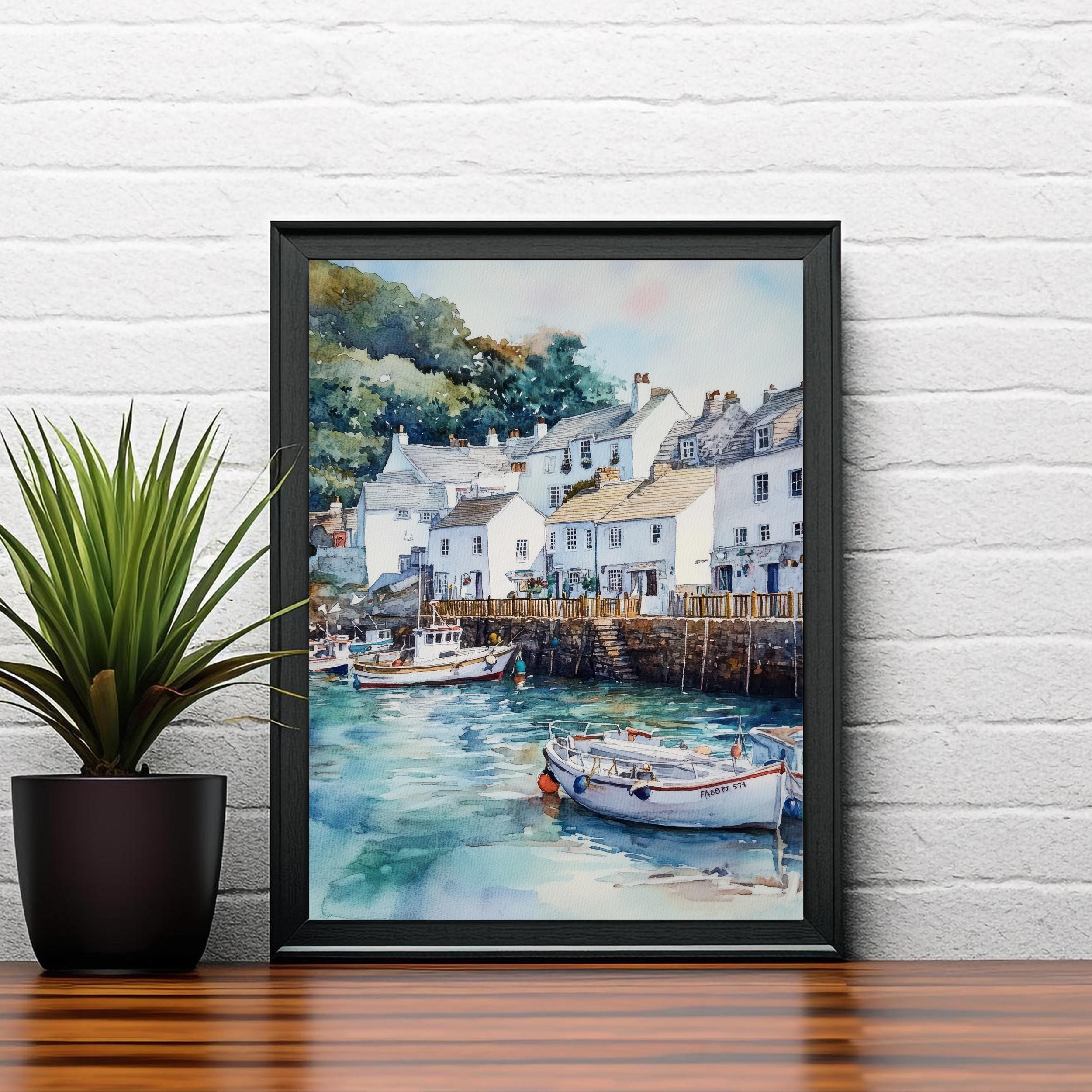 Fowey Cornwall Watercolor Painting Cornwall Village Art Fowey Print Scenic Seaside Village Decor Gift for Cornwall Lovers