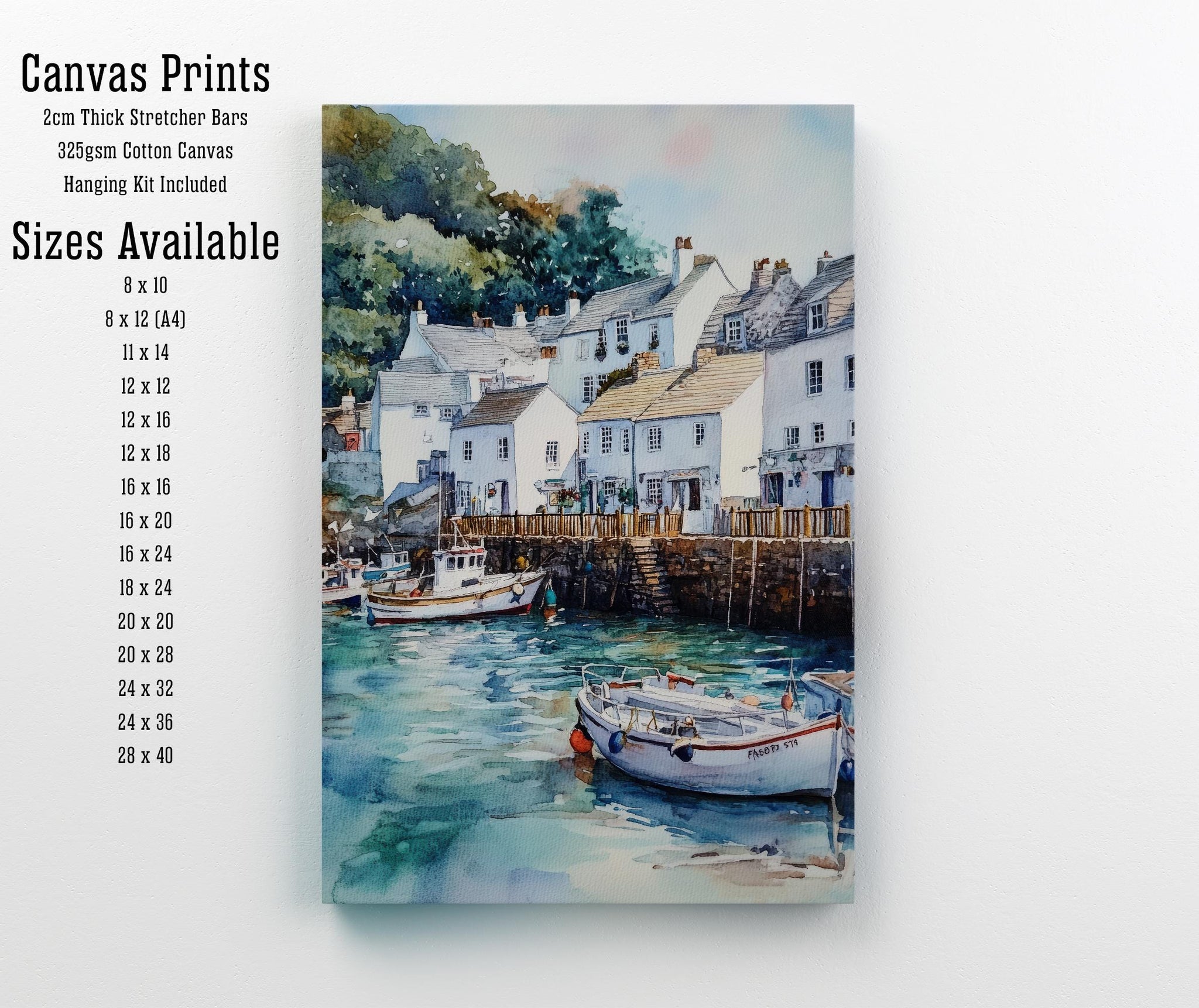 Fowey Cornwall Watercolor Painting Cornwall Village Art Fowey Print Scenic Seaside Village Decor Gift for Cornwall Lovers