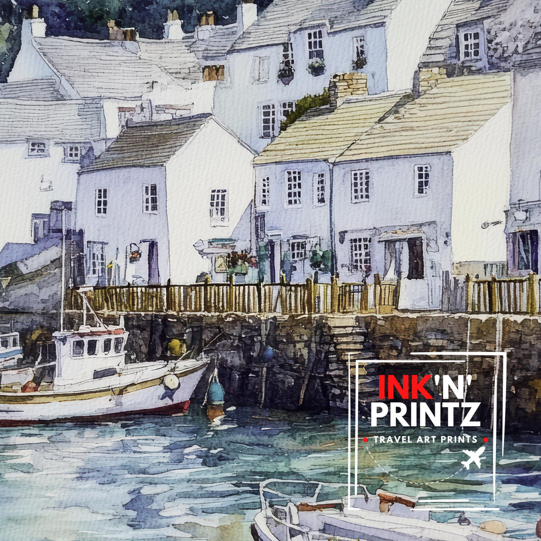 Fowey Cornwall Watercolor Painting Cornwall Village Art Fowey Print Scenic Seaside Village Decor Gift for Cornwall Lovers