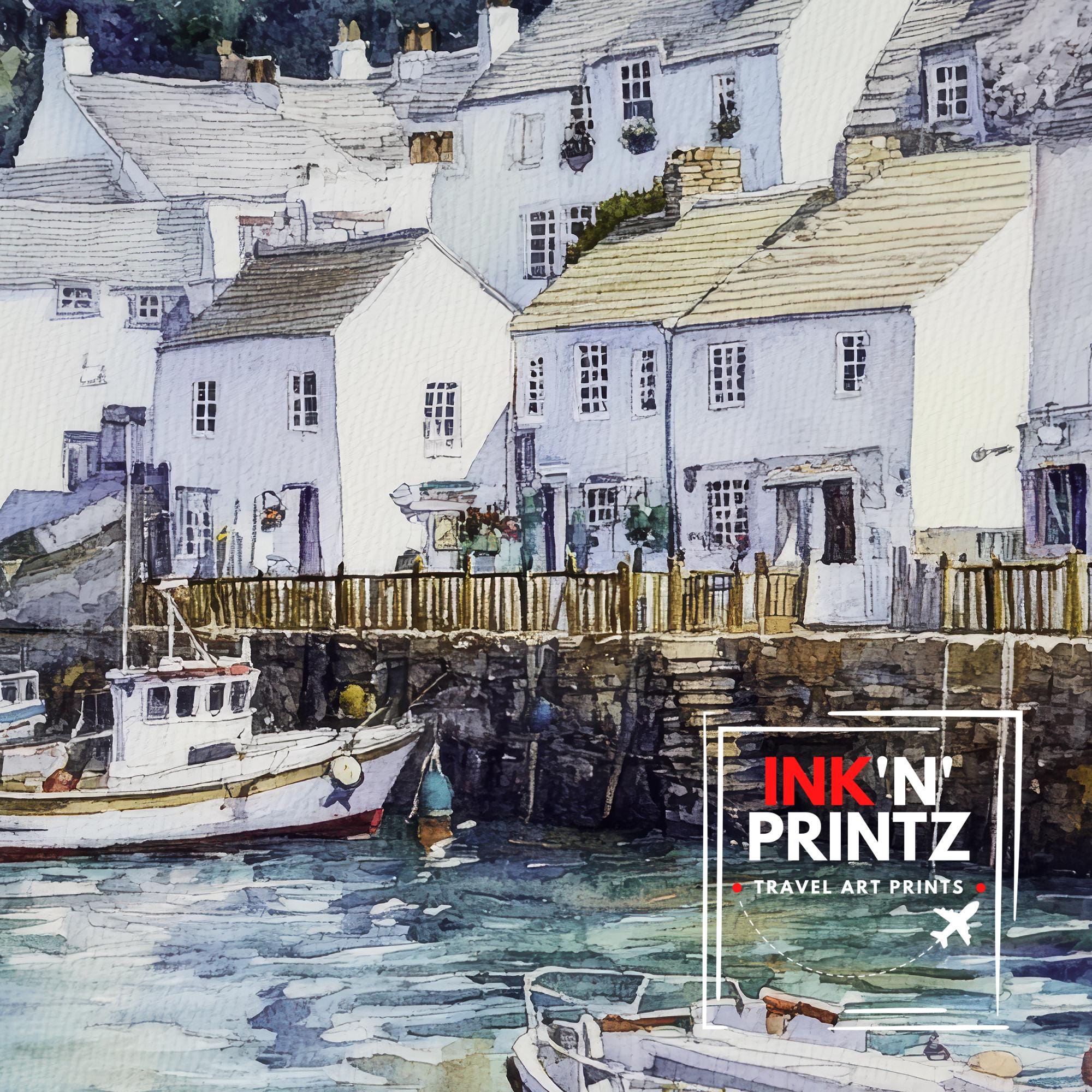 Fowey Cornwall Watercolor Painting Cornwall Village Art Fowey Print Scenic Seaside Village Decor Gift for Cornwall Lovers