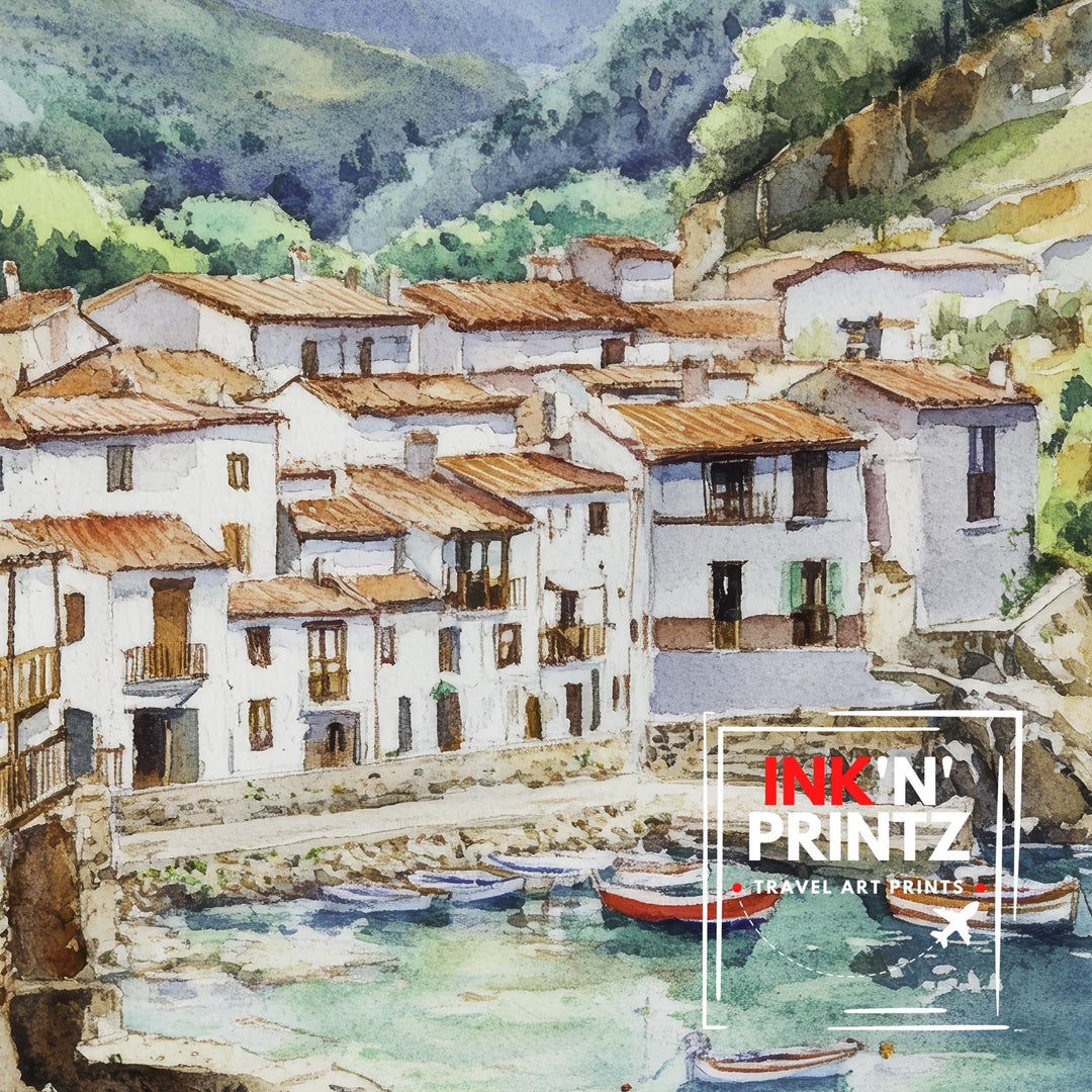 Basque Country Watercolor Painting Spain Art Basque Country Print Scenic Seaside Landscape Decor Gift for Spain Lovers