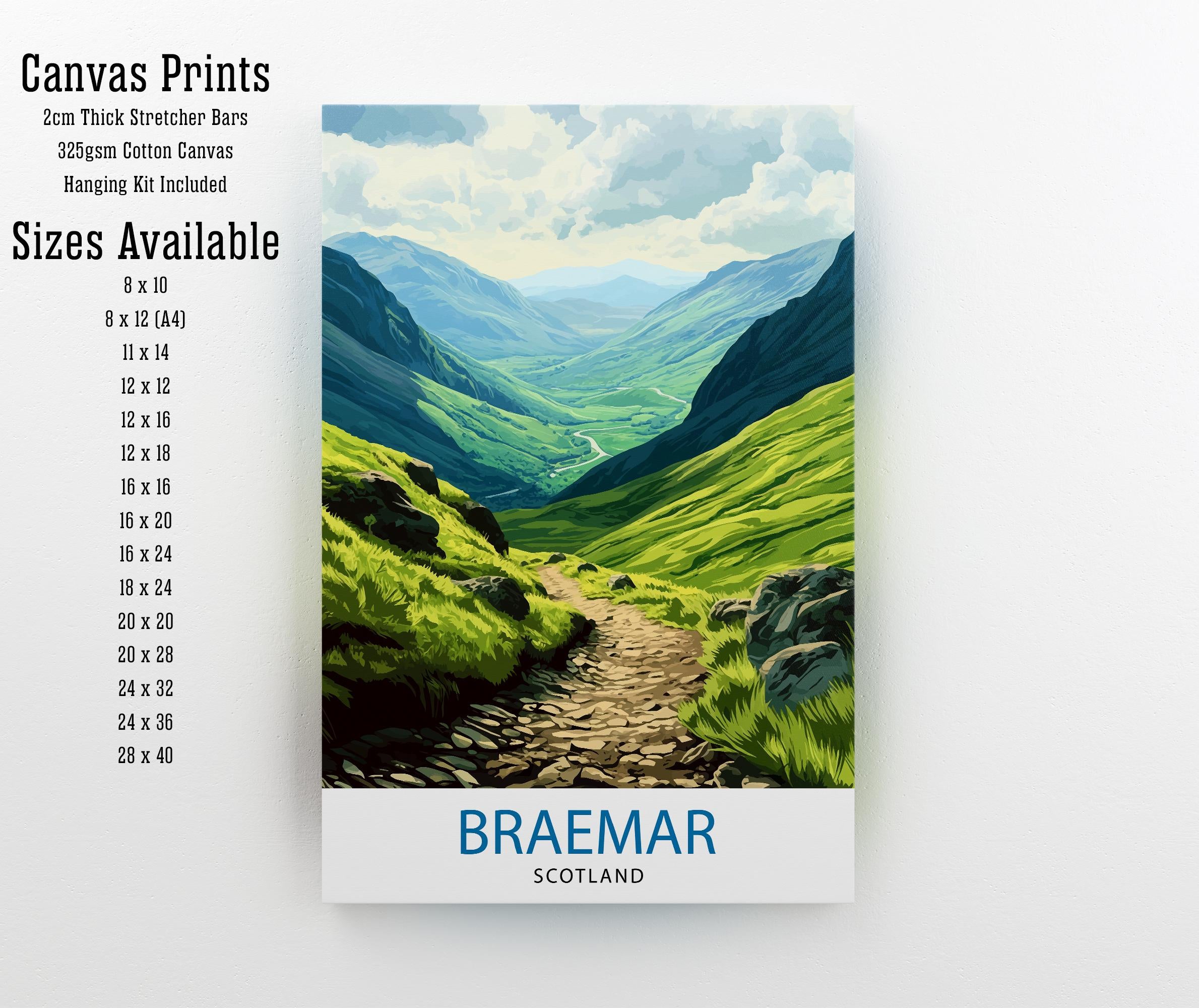 Braemar Scotland Travel Poster Scottish Village Art Braemar Print Scenic Highland Village Decor Gift for Scotland Lovers