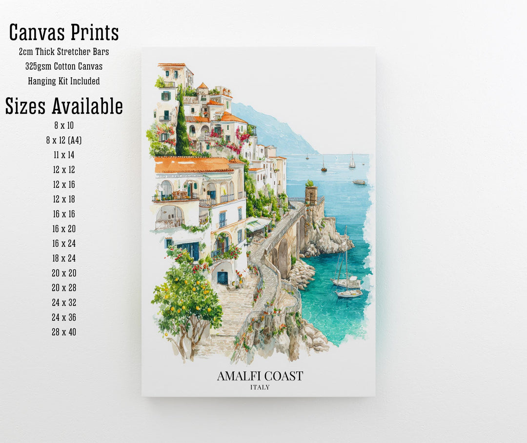 Amalfi Coast Watercolor Painting Italy Coastal Art Amalfi Print Scenic Village Decor