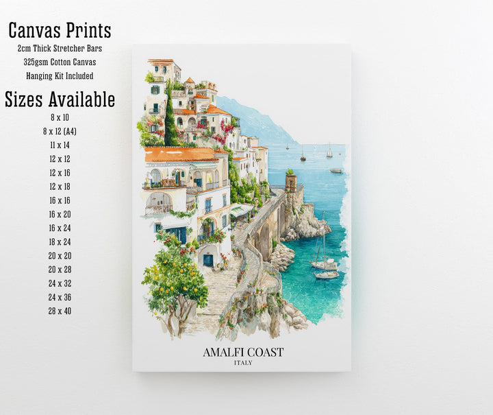 Amalfi Coast Watercolor Painting Italy Coastal Art Amalfi Print Scenic Village Decor