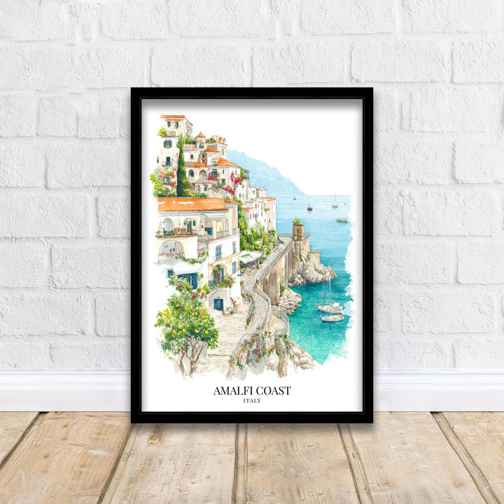 Amalfi Coast Watercolor Painting Italy Coastal Art Amalfi Print Scenic Village Decor